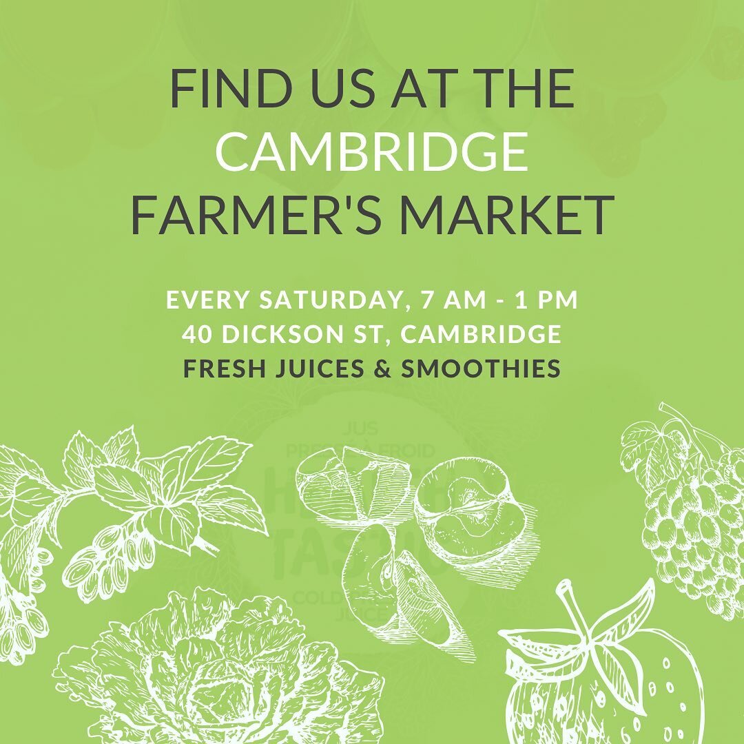 Find us every Saturday at the @cambridgefarmersmarket. 

⏰ 7:00 am - 1:00 pm

📍 40 Dickson Street, Cambridge