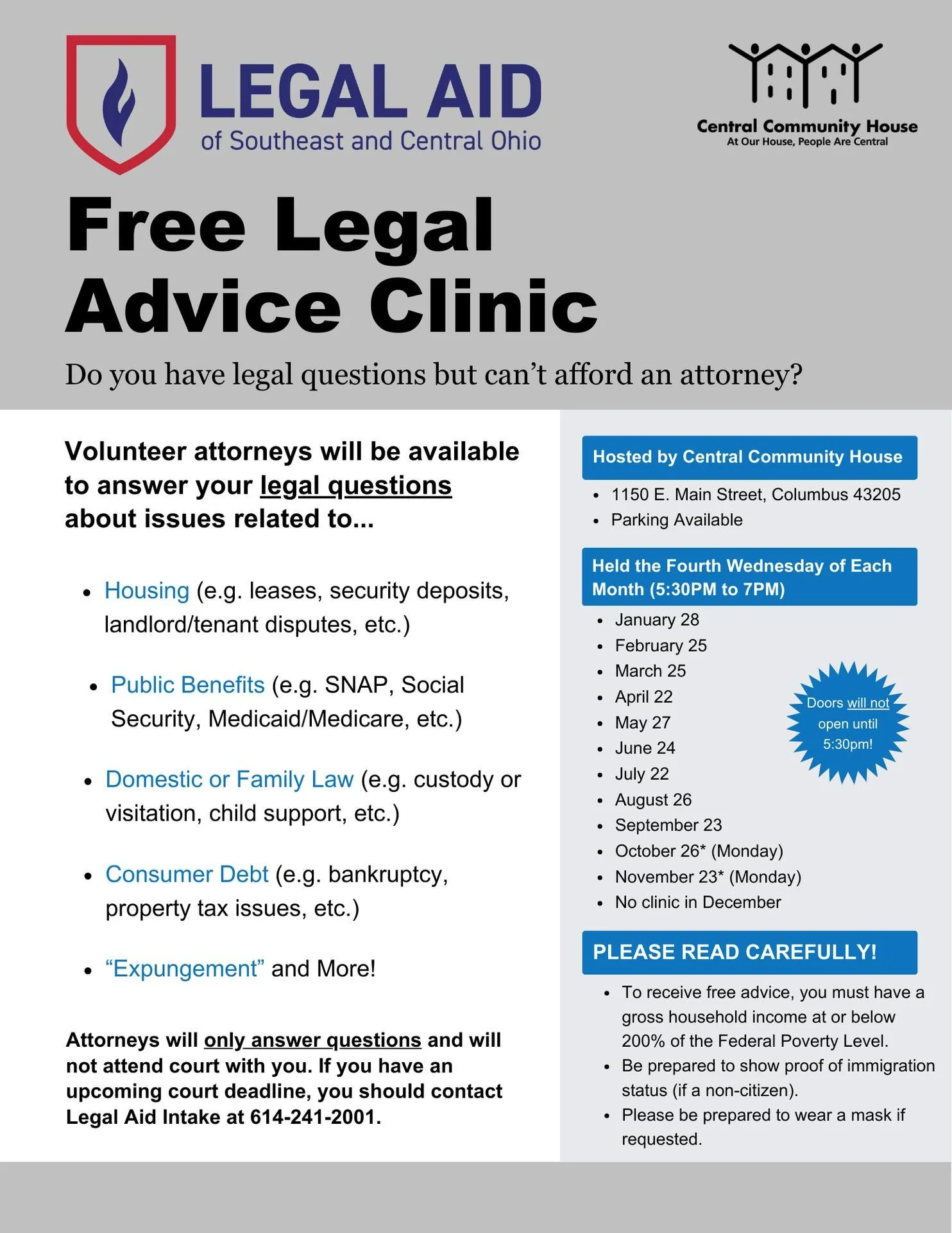 February 25th, 2026: Free Legal Advice Clinic