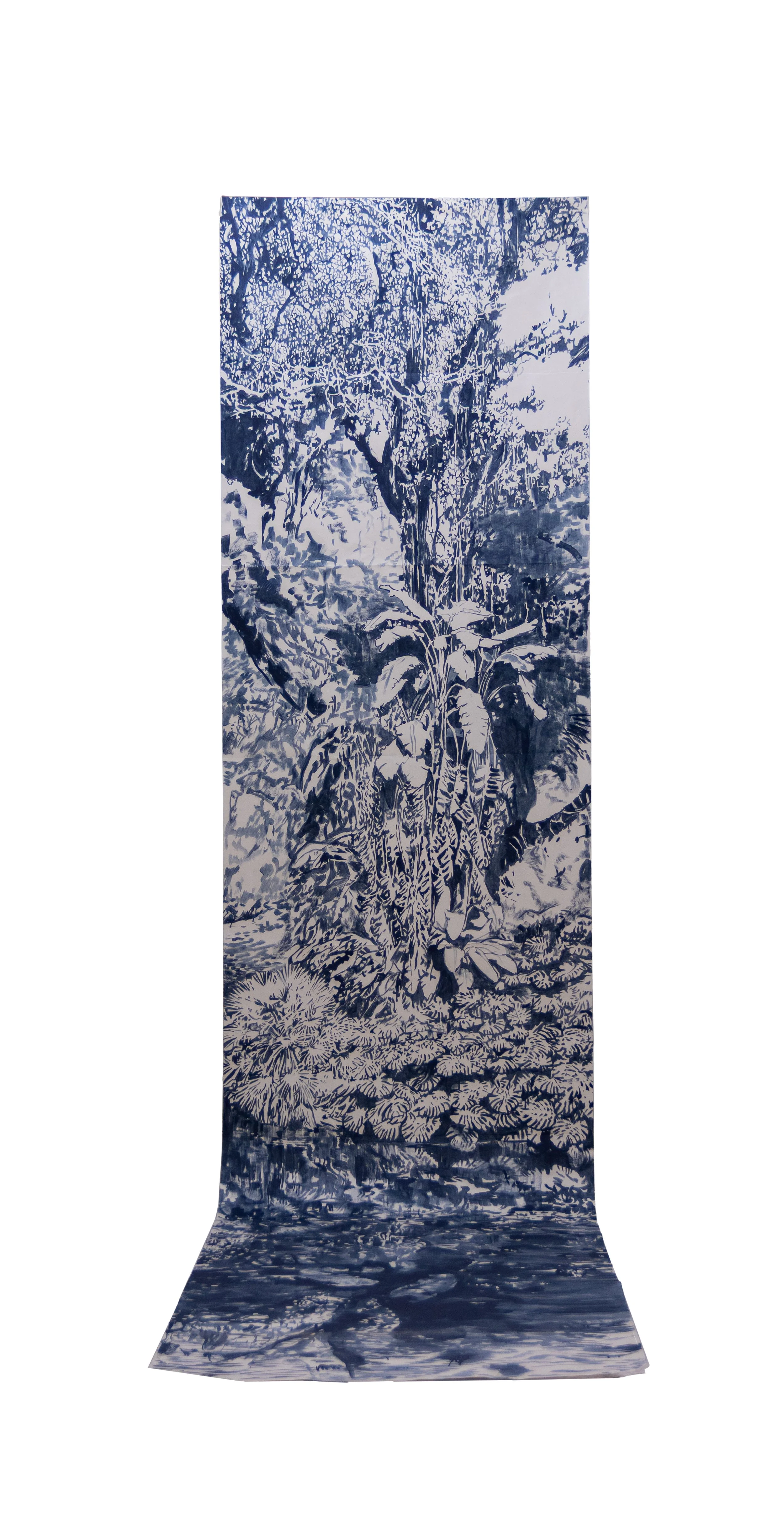 Suspeita (2026), Óleo sobre papel Awagami Kitaka, 463 x 98 cm