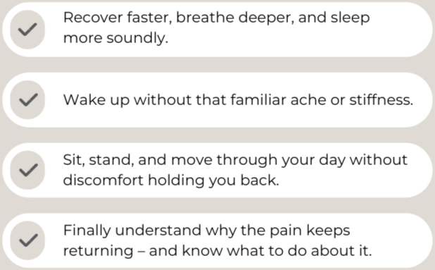 List of massage benefits including better sleep, chronic pain relief, relaxation, improved mobility