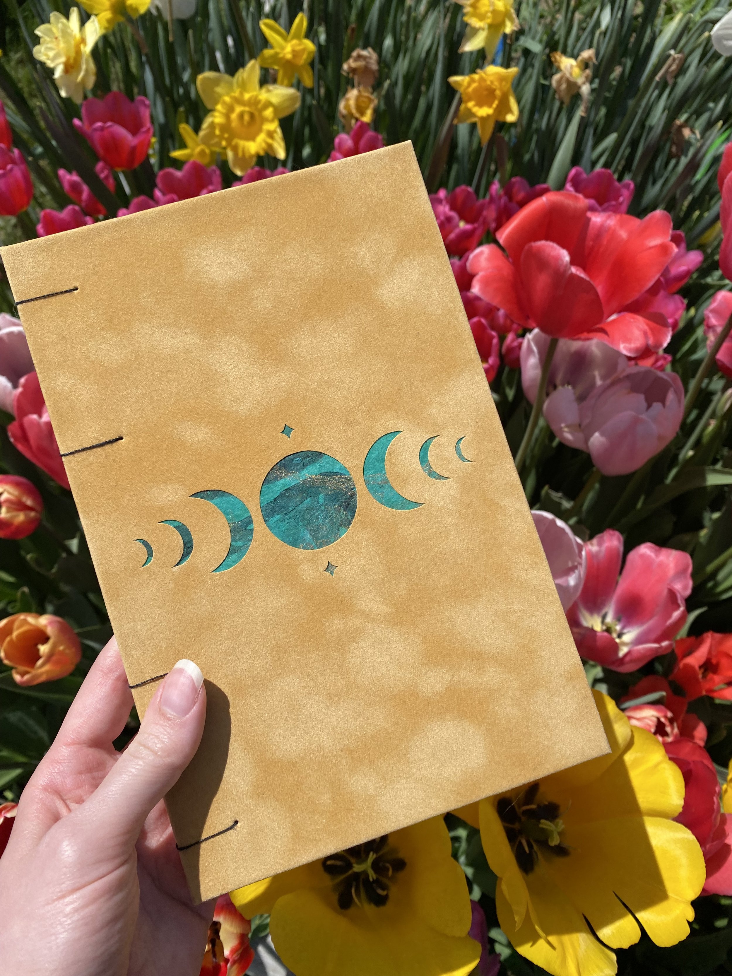 Moon Phase Coptic Journal: Gold and Teal