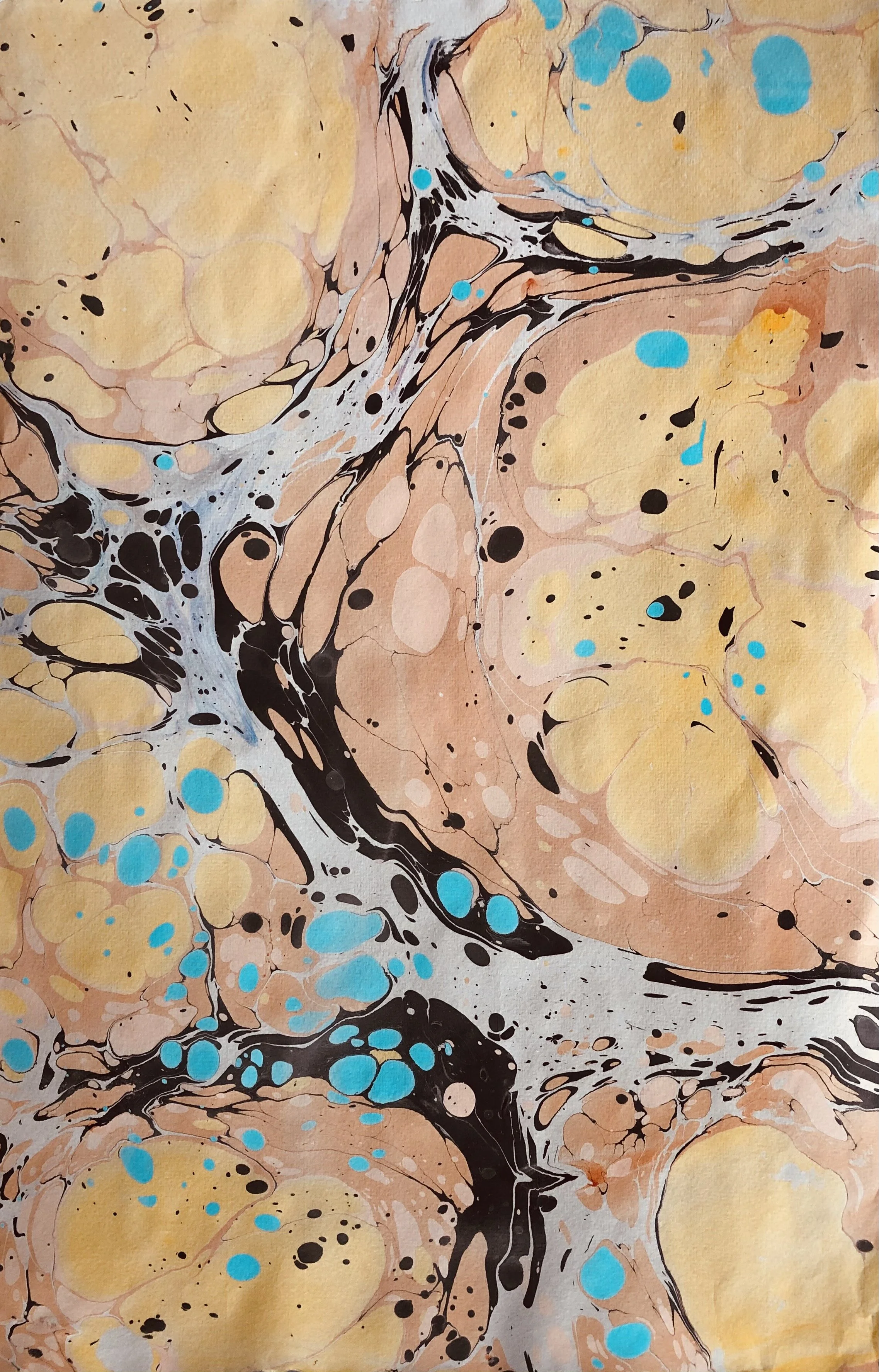 "Bubbly" - Marbled paper made with ink dropped into water, coated onto the paper.