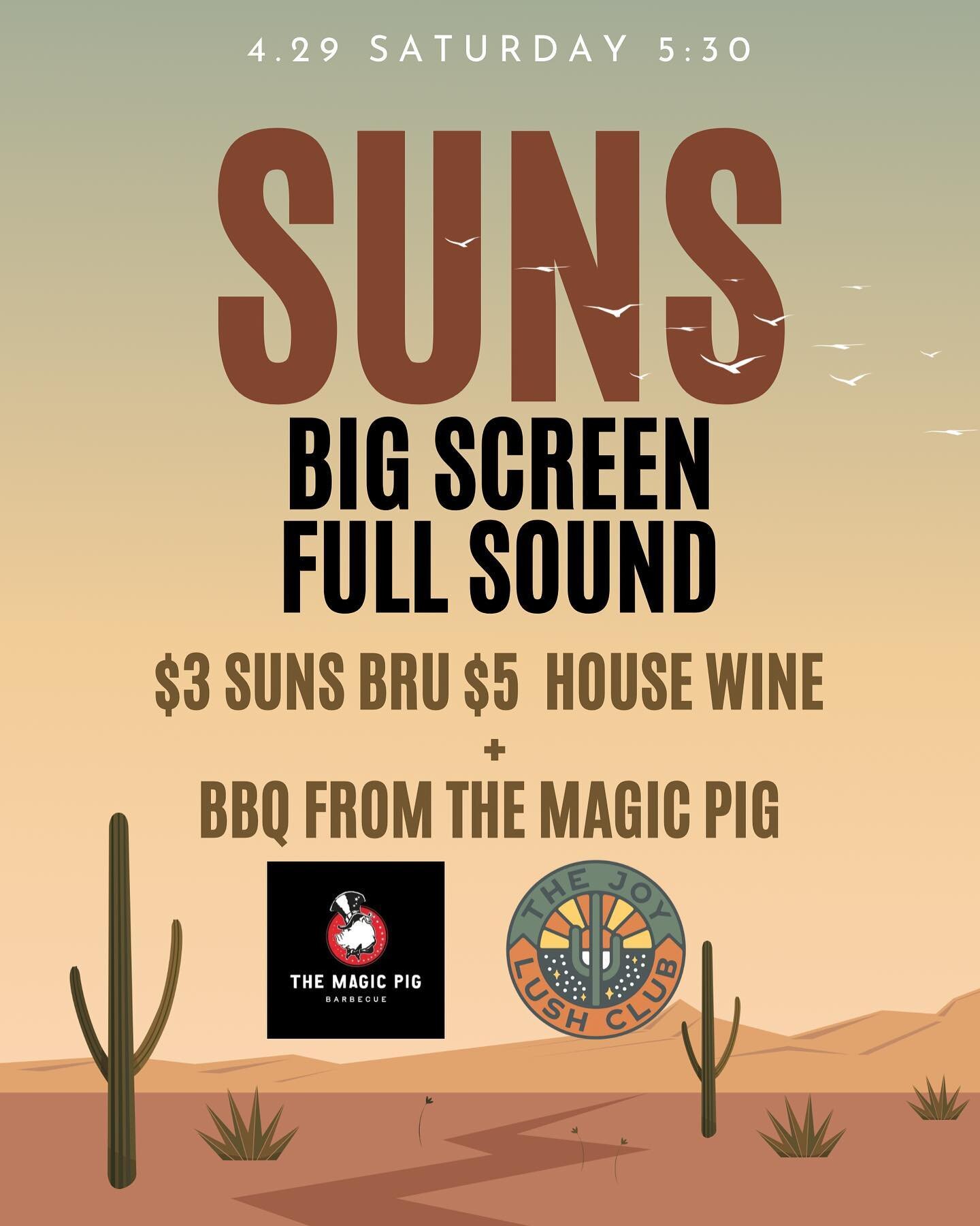 Come cheer on our boys this Saturday! @themagicpigbbq will be serving up some epic BBQ. Come crush some @fourpeaksbrew Suns Bru 🍺🏀🍷🪄🐷 Go Suns!!!