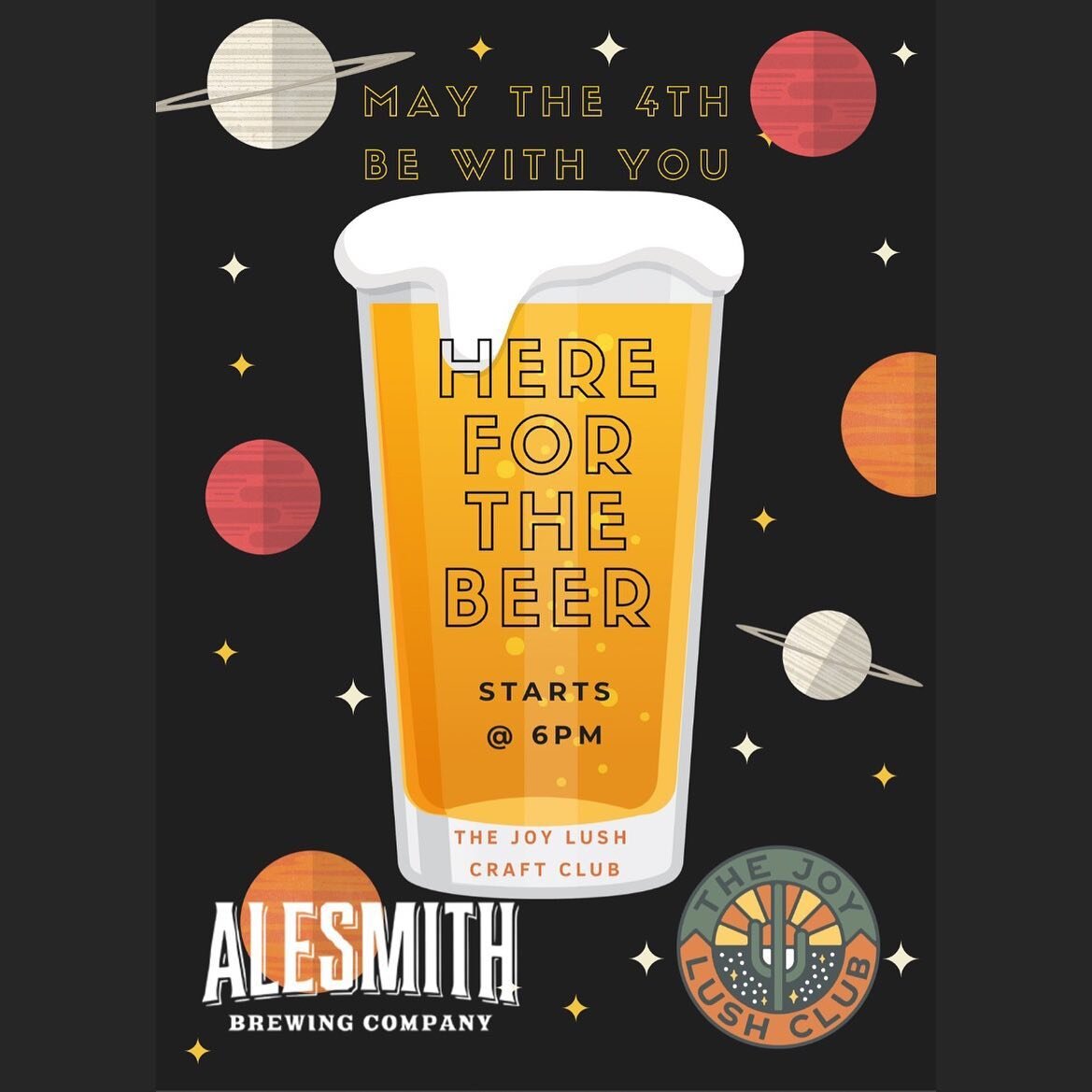 Stop by this Thursday for another &lsquo;Here for the Beer&rsquo; event! We&rsquo;re stoked to be highlighting one of our favorite SD breweries, @alesmithbrewing 🍺 Come celebrate May the 4th with us by wearing your favorite Star Wars gear for a chan