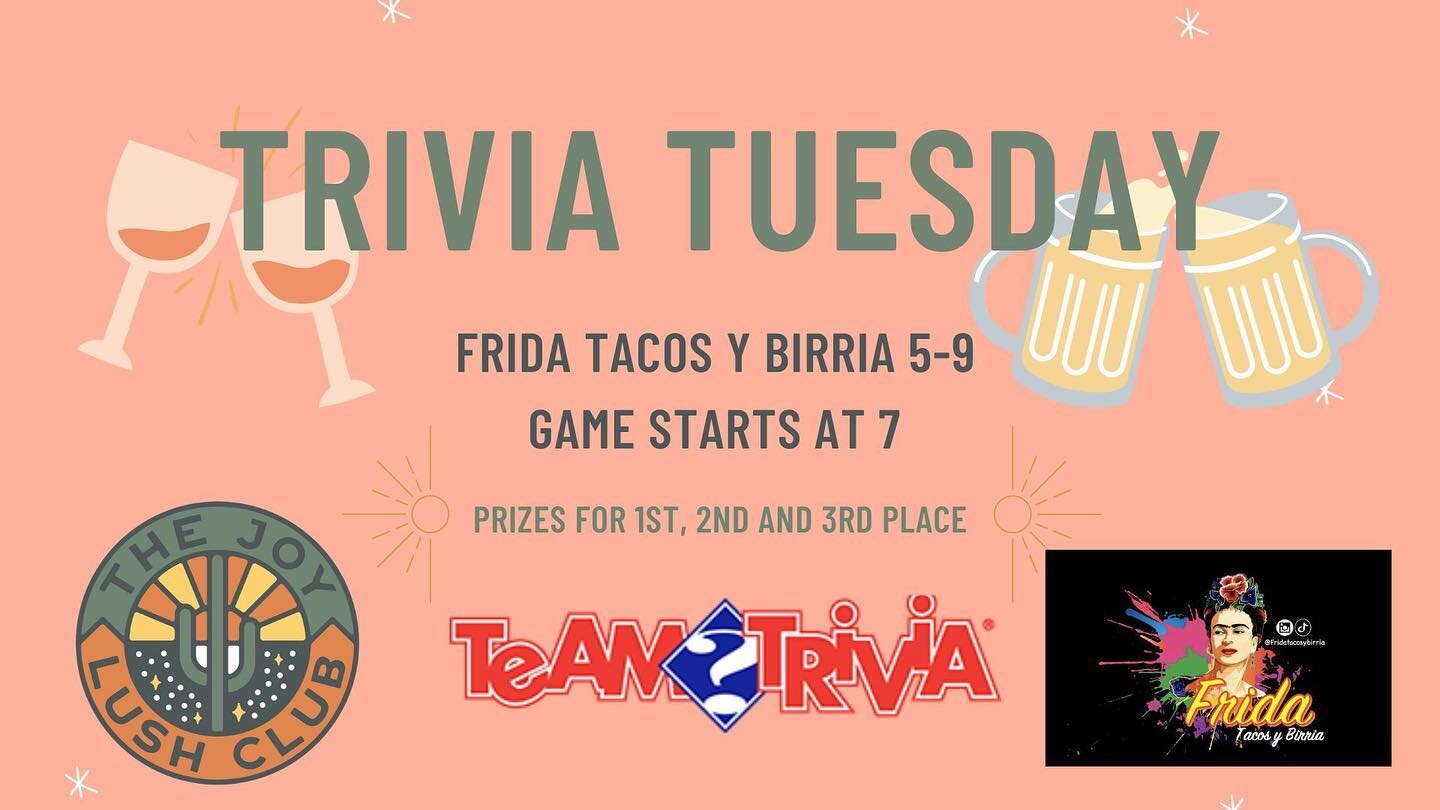 Trivia Tuesday!! We&rsquo;re very excited to have @fridatacosybirria from 5-9 to fuel our trivia brains. We&rsquo;ve got some special prizes for tomorrow&rsquo;s winners!