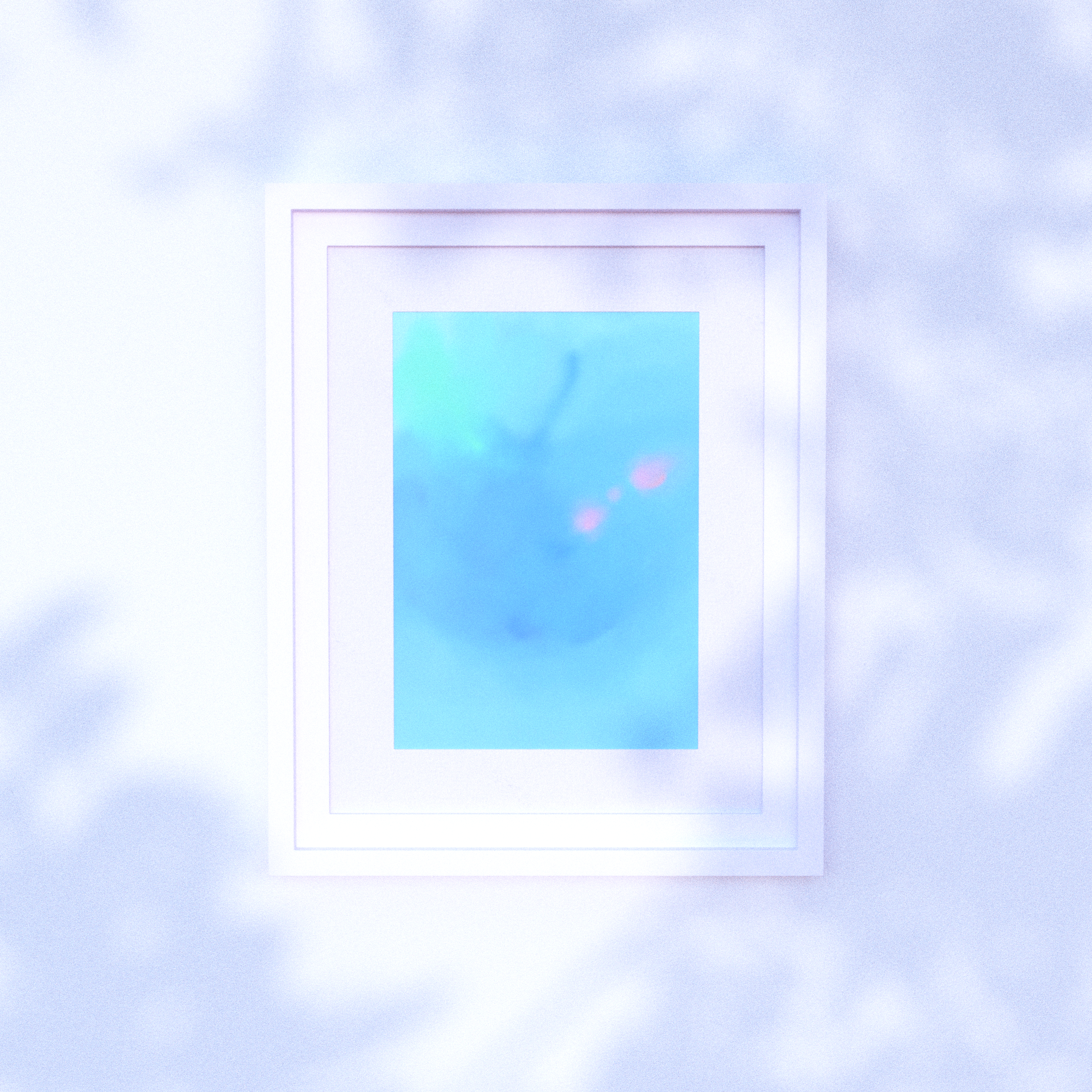 abstract art print in blue resembling an apple sliced in half