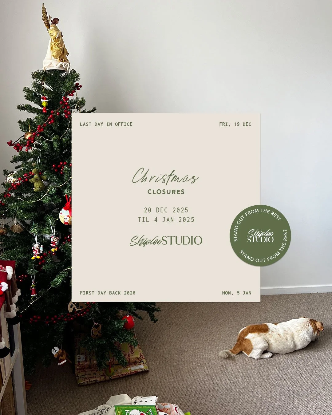 🎄 Tomorrow is my last day in the studio before I officially switch to &ldquo;holiday mode&rdquo; 🎄

I&rsquo;ll be out of office from 20 Dec &ndash; 4 Jan, and back at my desk on 5 Jan.

Merry Christmas to you and your families &mdash; thank you for