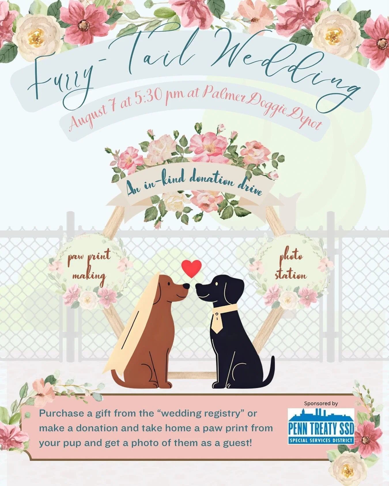 You&rsquo;re cordially invited to a #FurryTailWedding on August 7th at 5:30 pm! Come celebrate community, sign the pawprint guest book, and dance the night away! Link in bio for the #weddingregistry!
.
.
Q1. Why a dog wedding? A community member brou