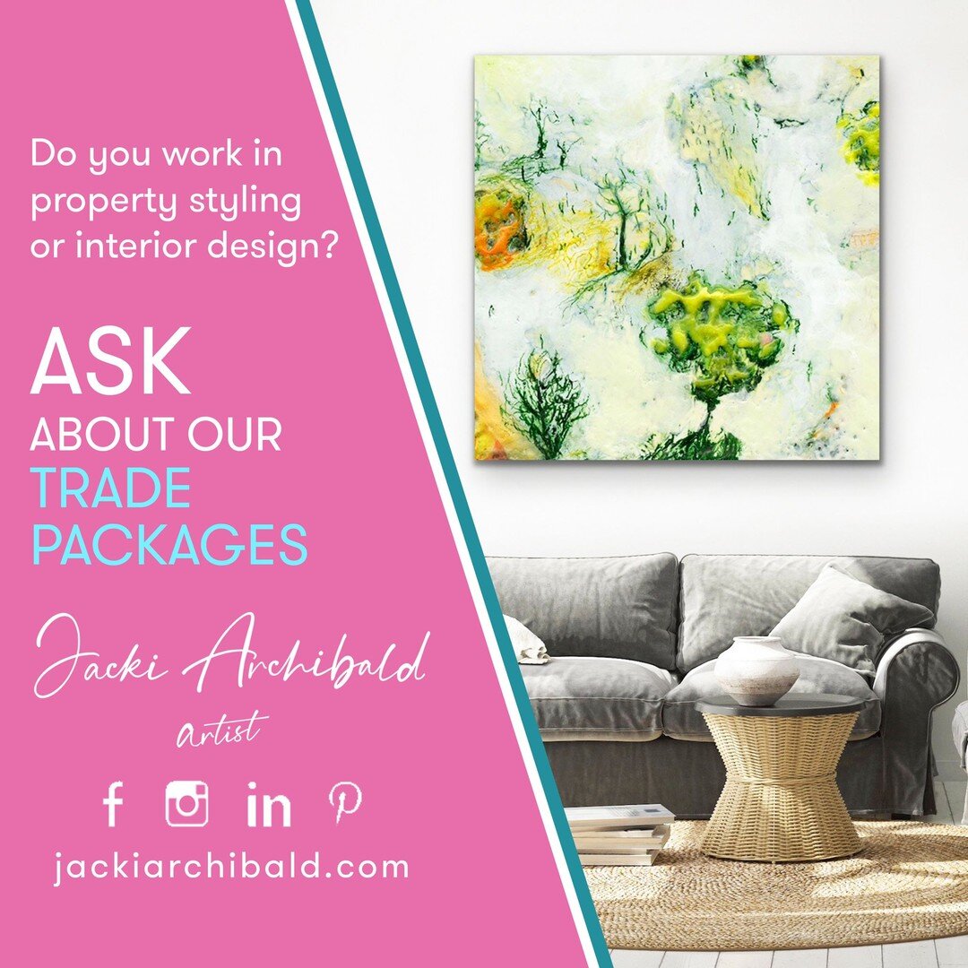 Trade Packages

Property stylists and interior design clients have access to Jacki&rsquo;s trade pricing packages for commercial or private projects.

Contact Jacki today to find out more - art@jackiarchibald.com
#interiors #interiordesign #commercia