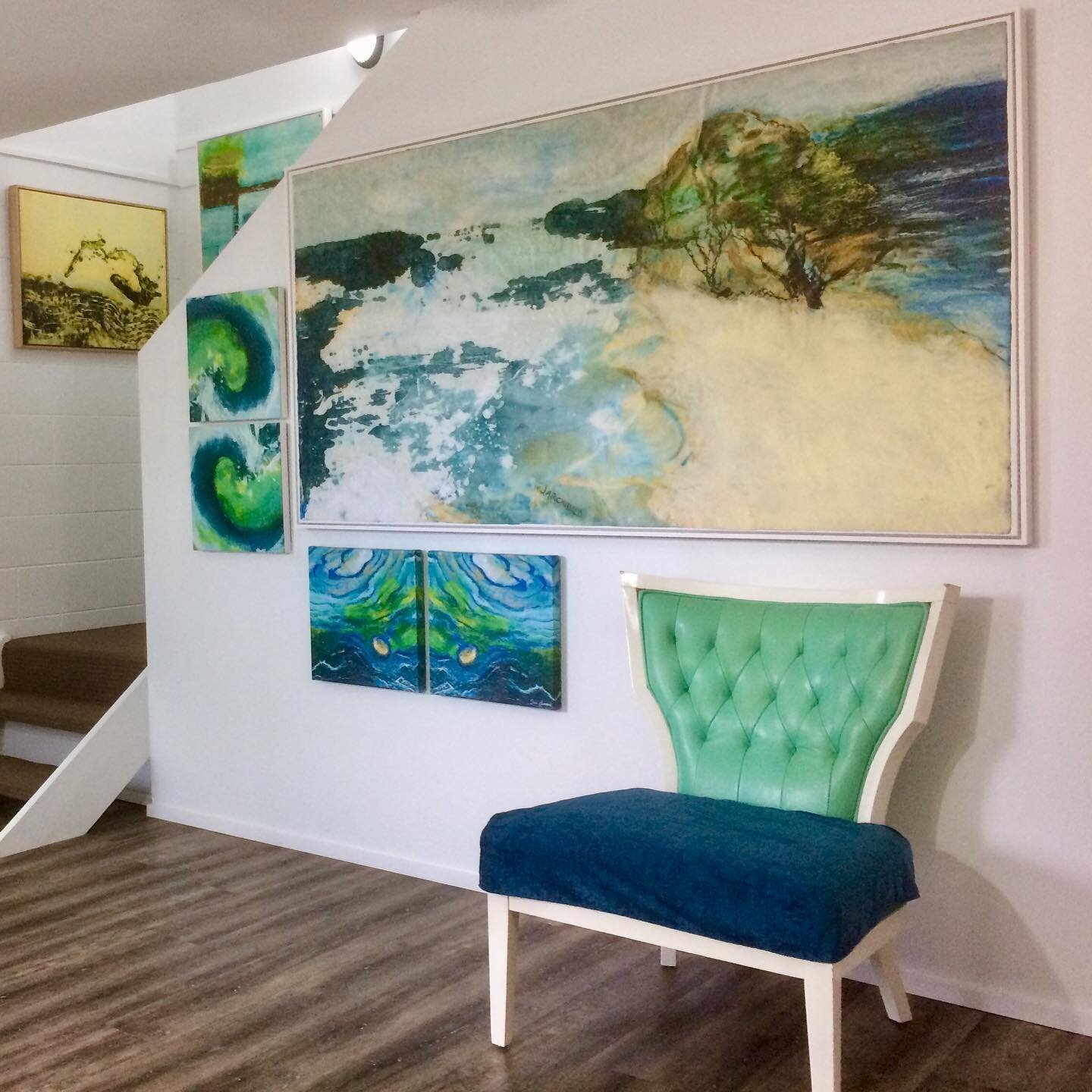 How good does this framed &lsquo;Flow On&rsquo; 2 metre giclee print look in the Art Lounge #openingsale #orderonlineshop #originalartworks #supportlocal #queenslandmade #contemporaryartist #lovecolour #artoninstagram #walldecor #canvasprints #jackia