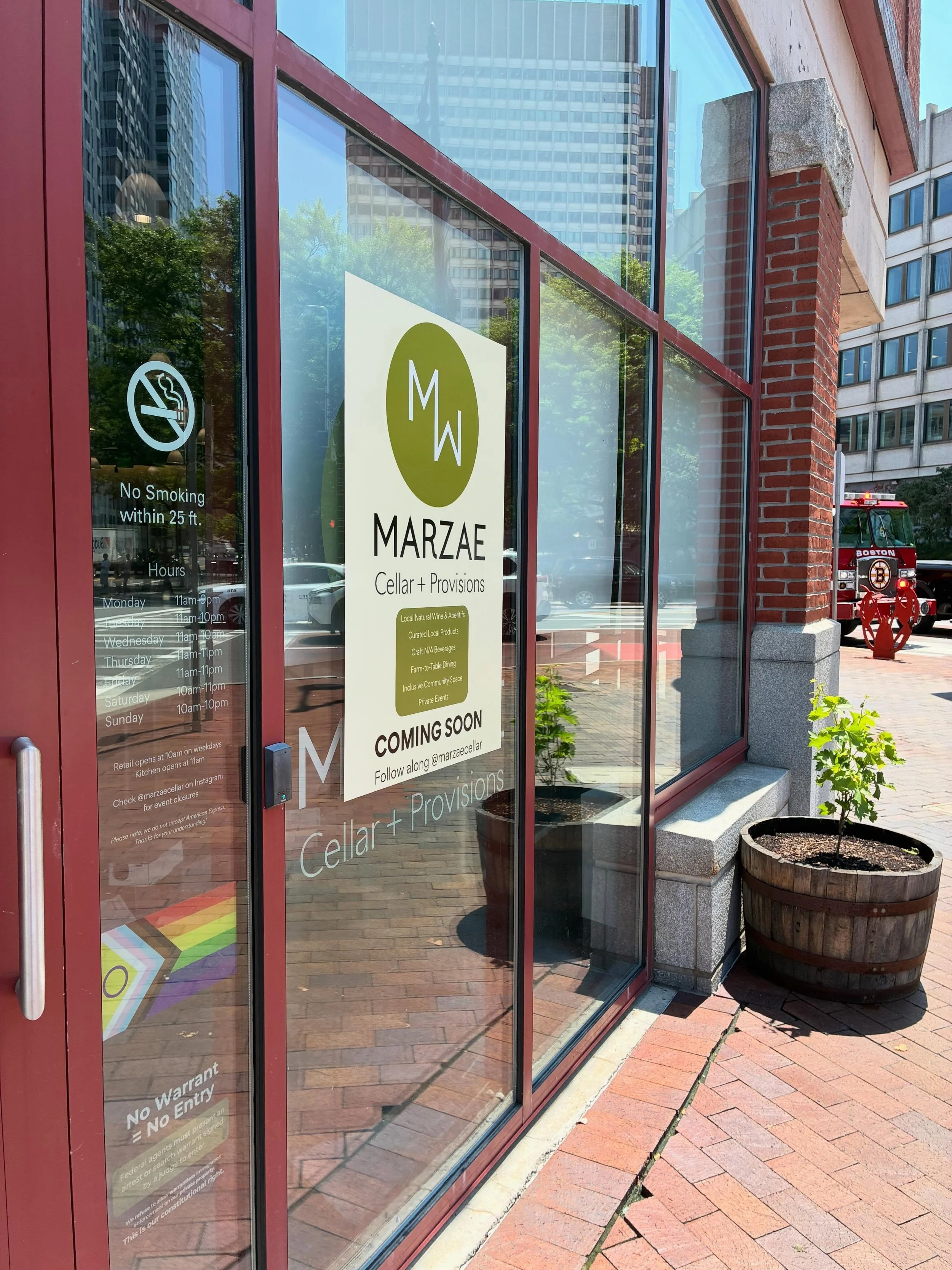 Entrance + digital update! Our decals are up and our plants are out. 

They&rsquo;re clarion grapes housed in a spent whiskey barrel that was used for Apertivo No.1 Americano, leftover from planting in Haverhill.

In addition to what you can see on t