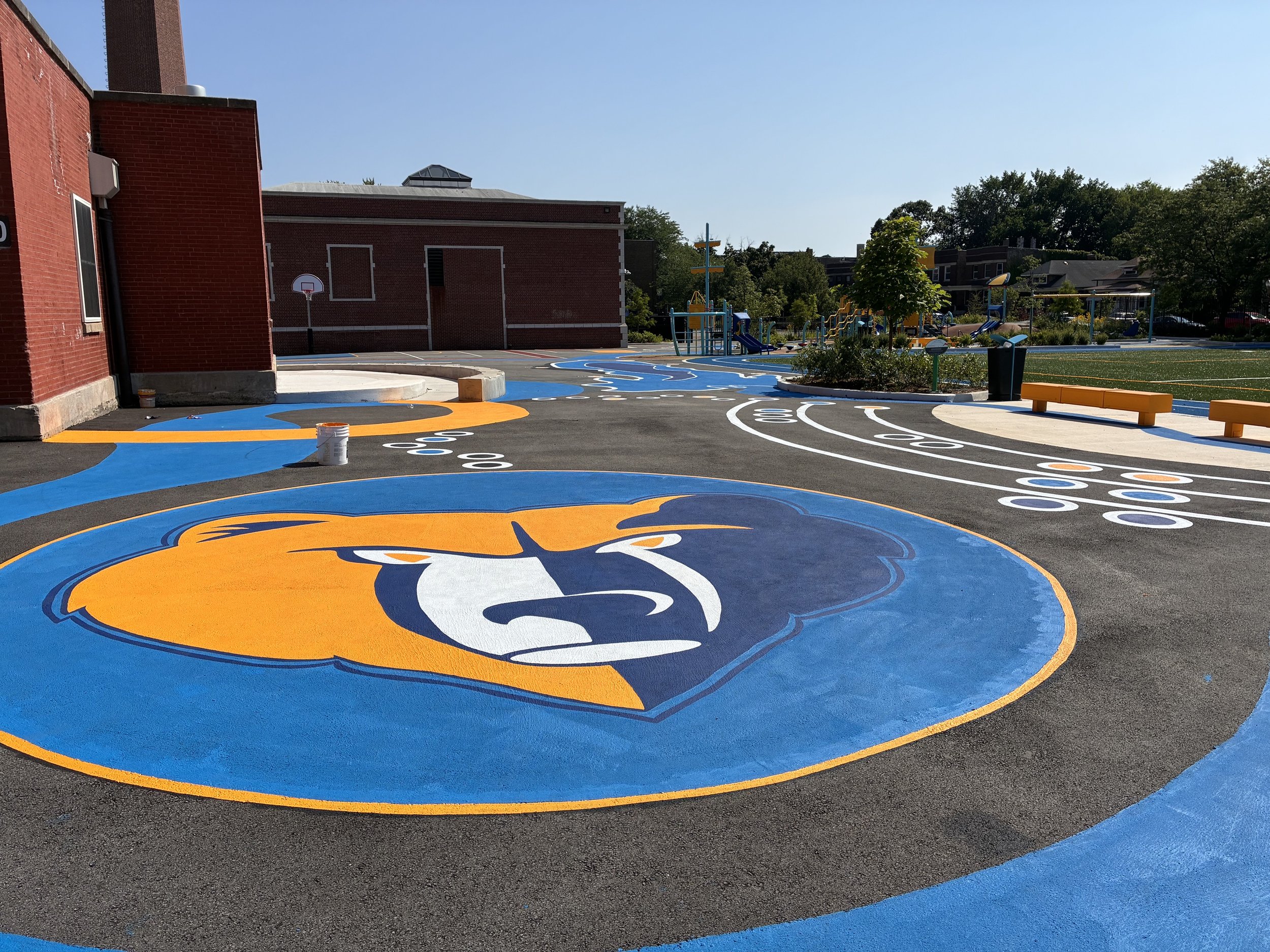 Mural of logo for Myra Bradwell Middle School in Chicago.