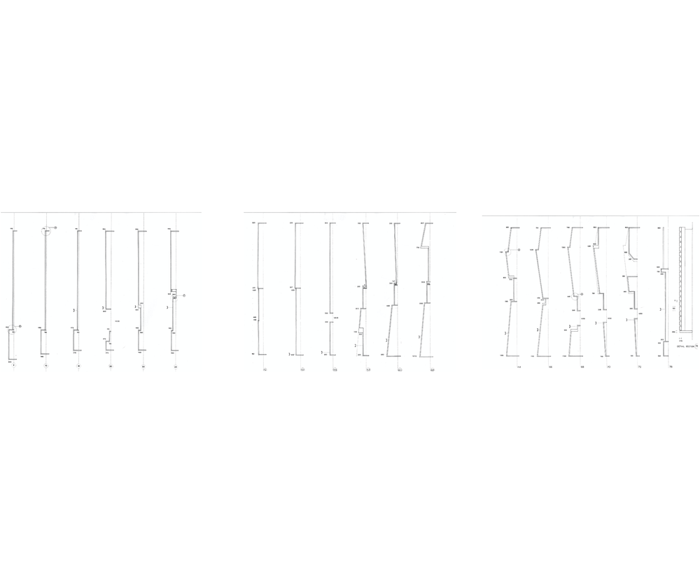 The section shows the various protrusions all along the wall.  Drawing by Yeamsiri Surachai, courtesy of W Architects Pte Ltd.