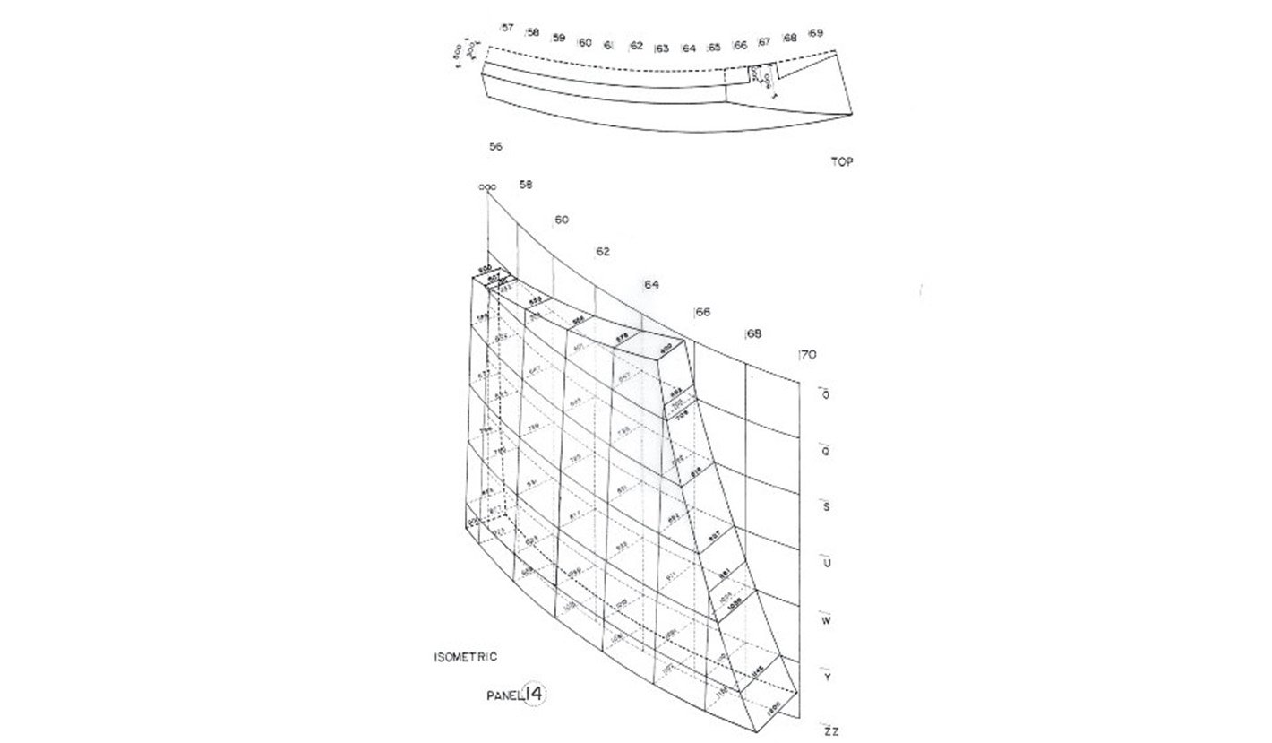 Plane 14 – an isometric drawing showing its details. Mural line drawings by Surachai Yeamsiri.