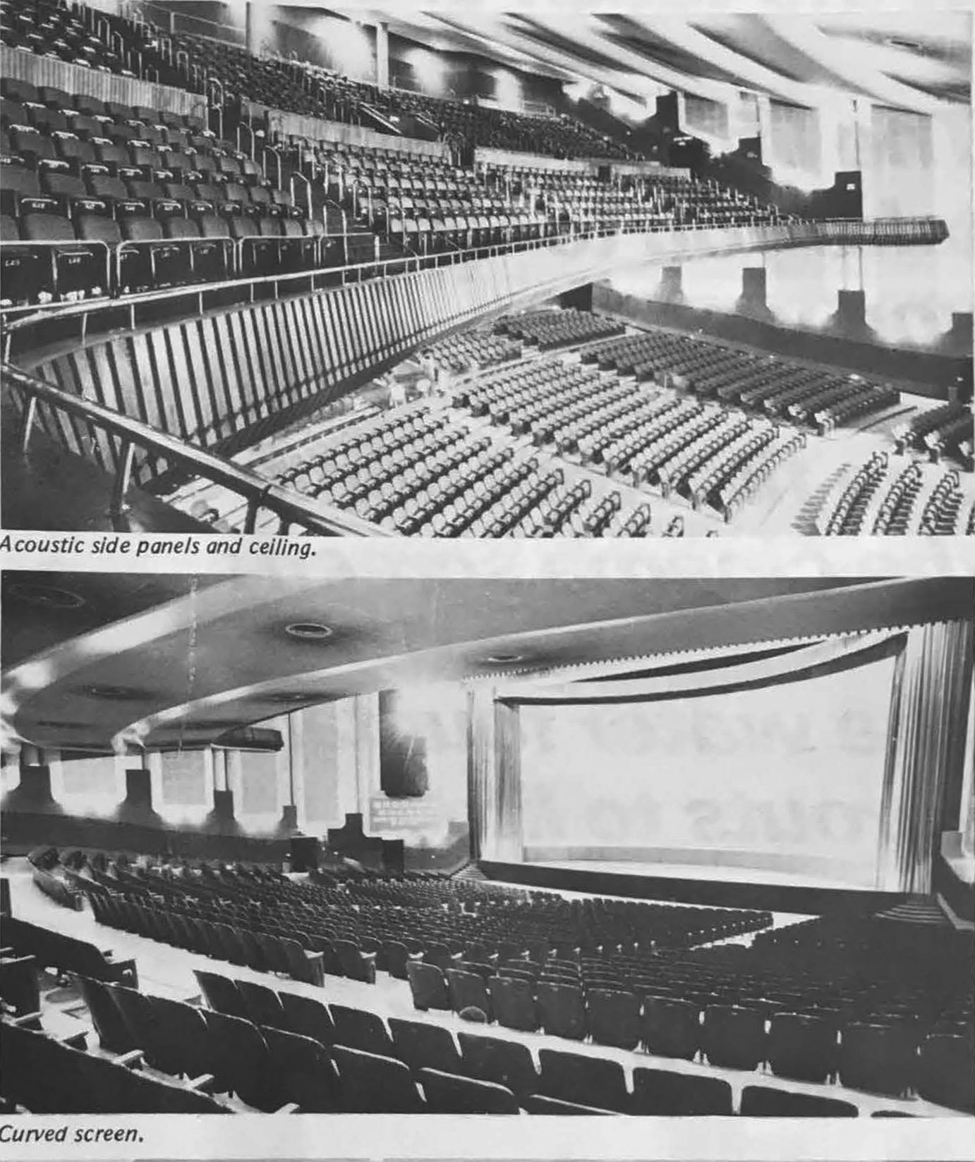 Interior views of the auditorium. Source: Building Materials &amp; Equipment, June (1976), p. 23. 