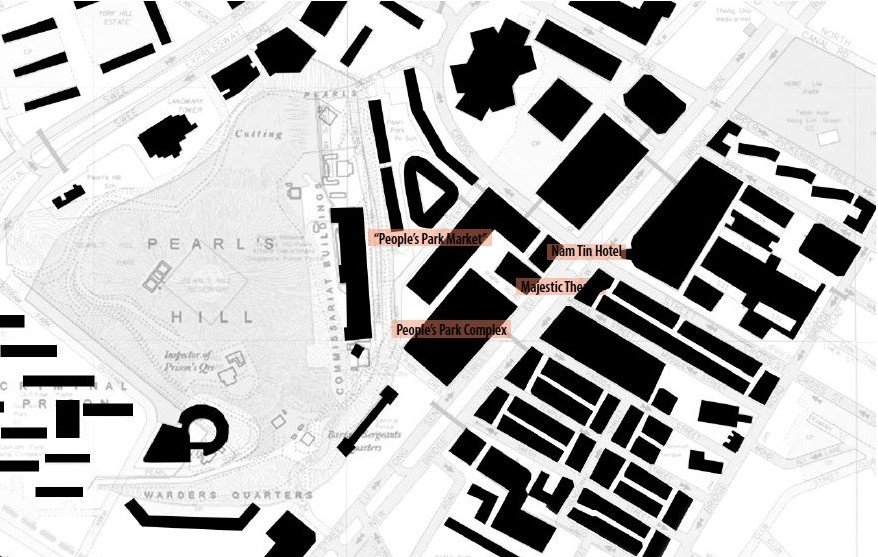 1991 figure ground diagram of the People’ Park after Precinct S1 urban redevelopment.  Base Map Source: OneMap