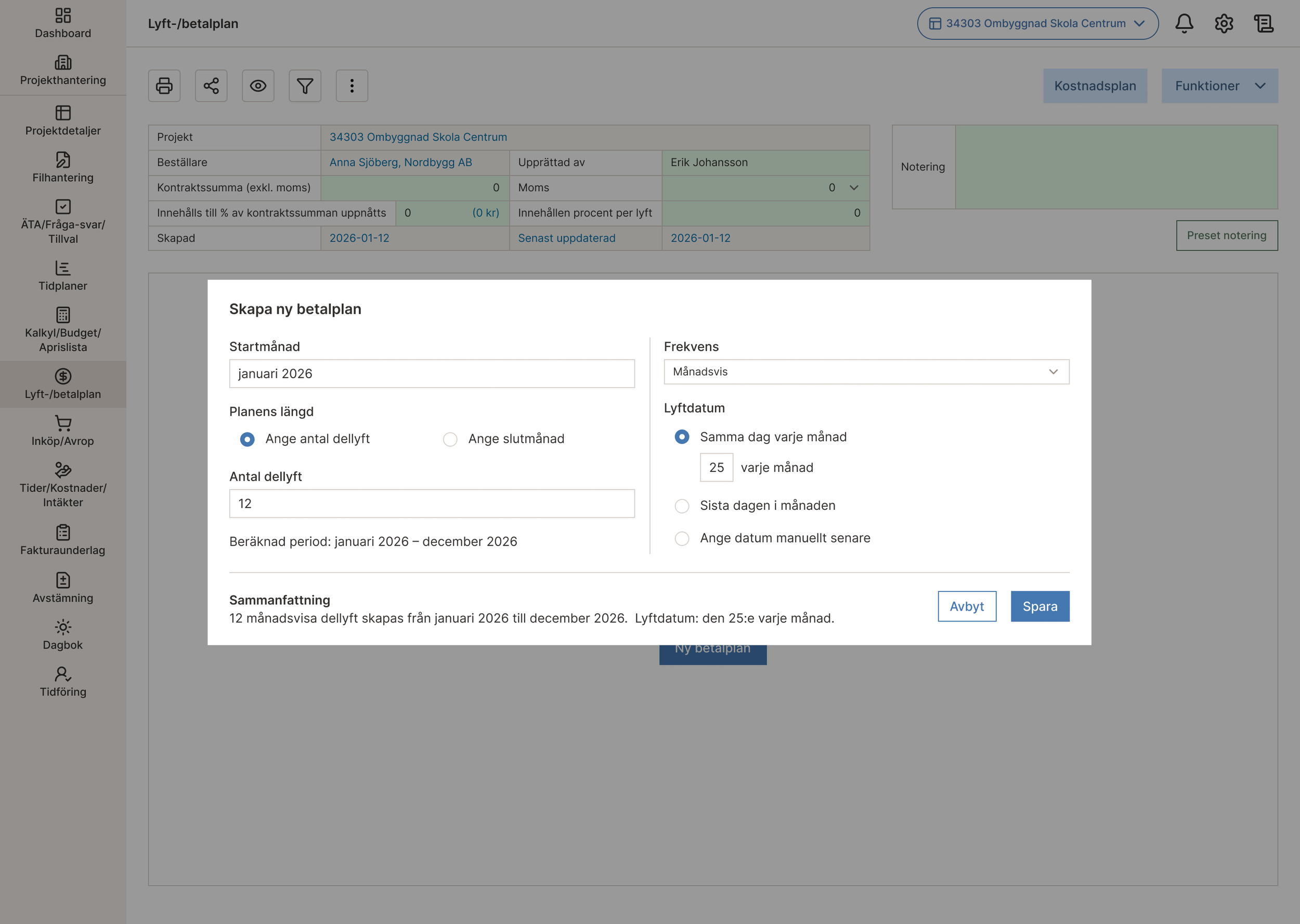 Form to generate plan