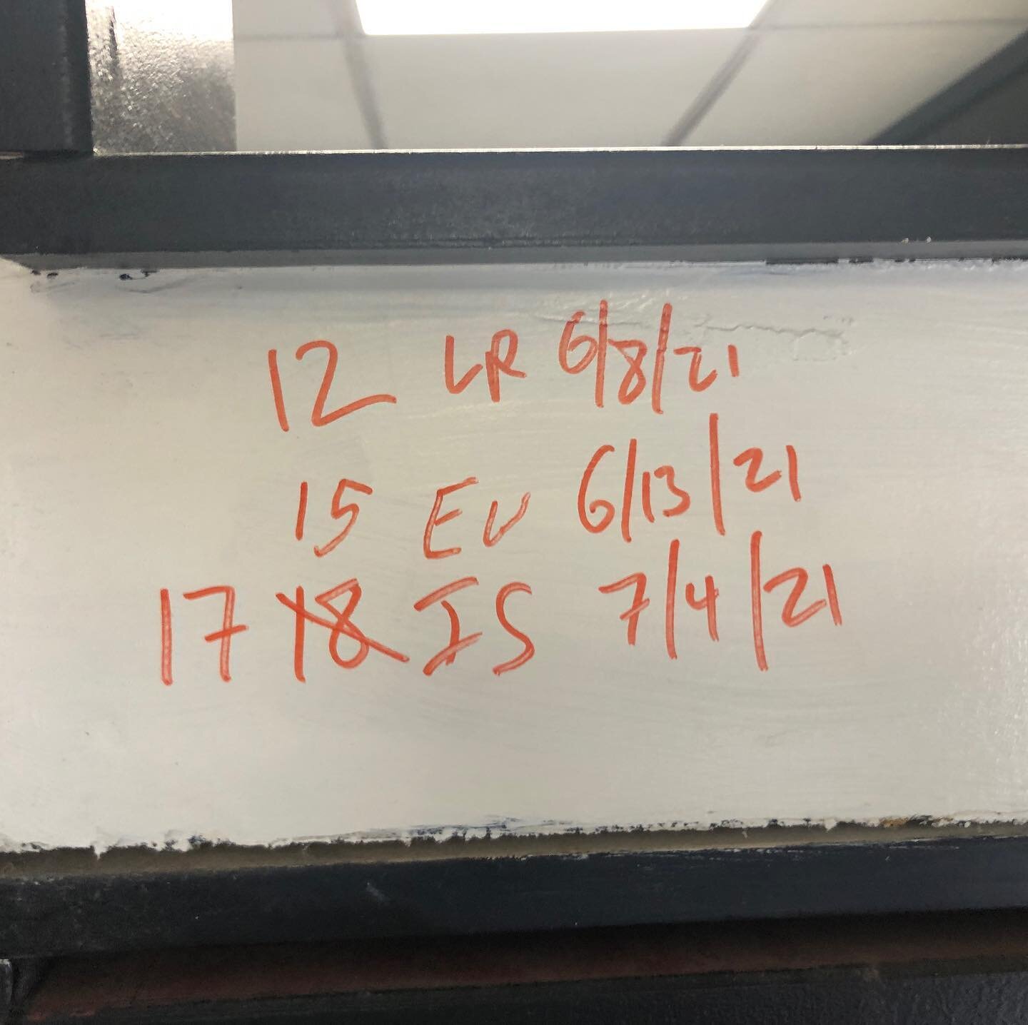 Our door frame chin-up records.  Can you beat it? I&rsquo;ll buy you a 14&rdquo; specialty pizza of your choice if you can! Plus you get immortalized on our wall.