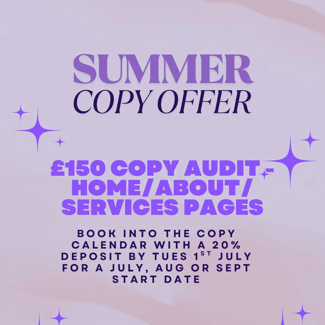Ends Tuesday

Let's get to the heart of WHY your website isn't getting you clients at the moment and recommendations to change that.

My website copy audits aren't about the words on your website.

Because that is so rarely the reason why your websit
