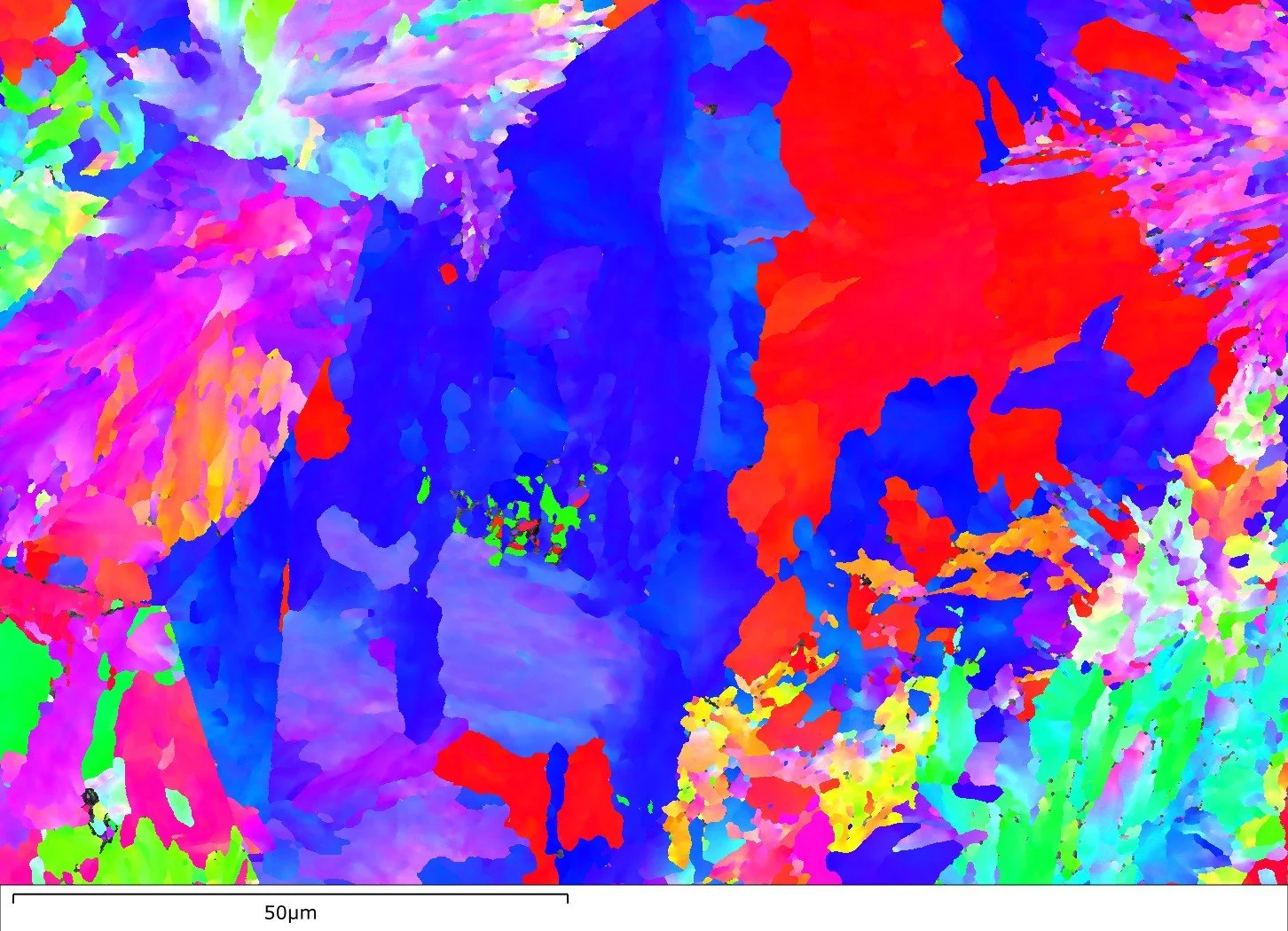 Furnace cooled grain orientation map. Note the large globular shape and size to the grains.