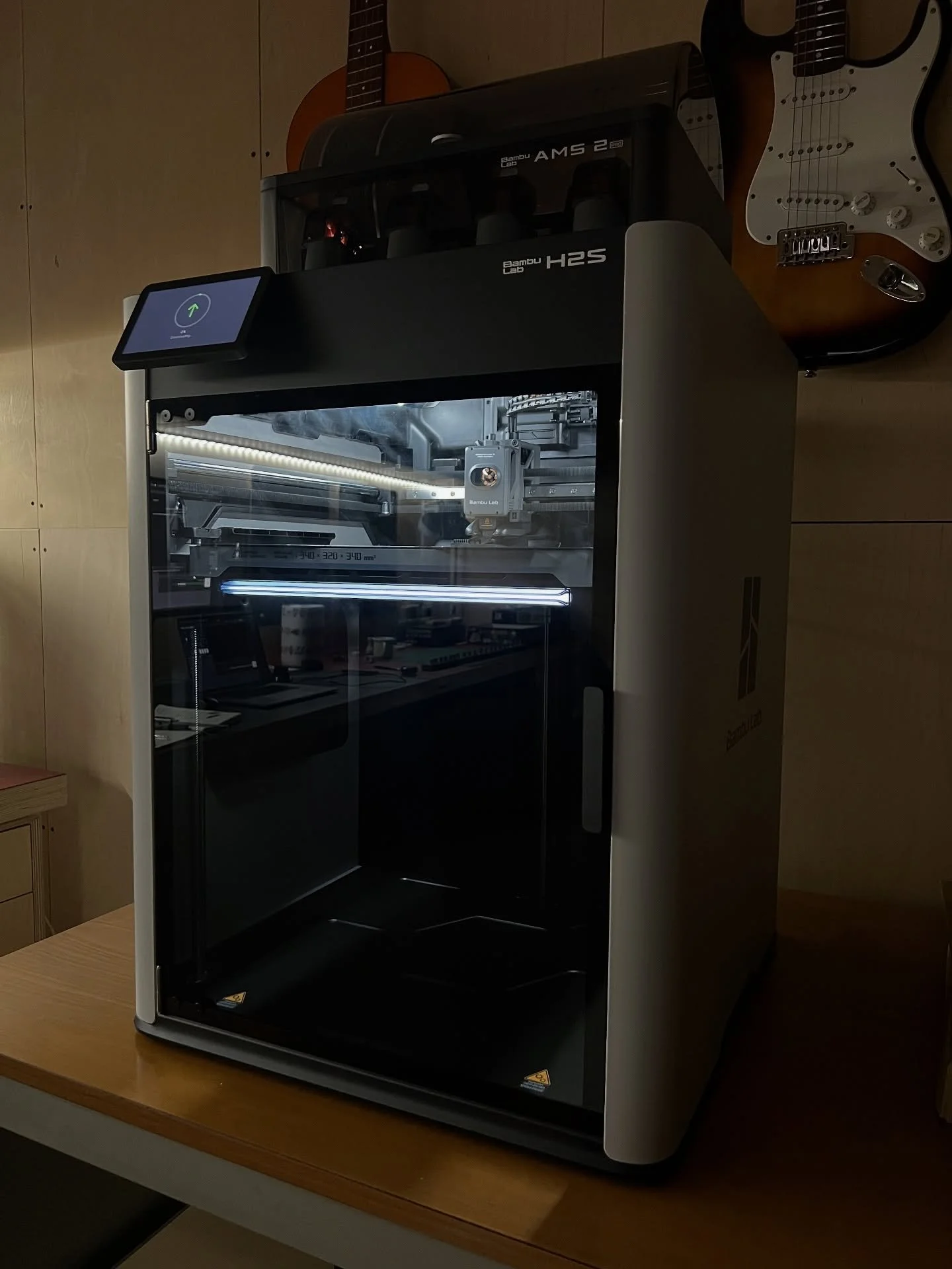 Go big or go home.
The X1C squad just got a new member &mdash; an H2S.
Single nozzle, no laser module&hellip; but a bigger plate and a heated chamber.

That&rsquo;s all I really cared about.
Now the question is: will it work alongside the small ones&