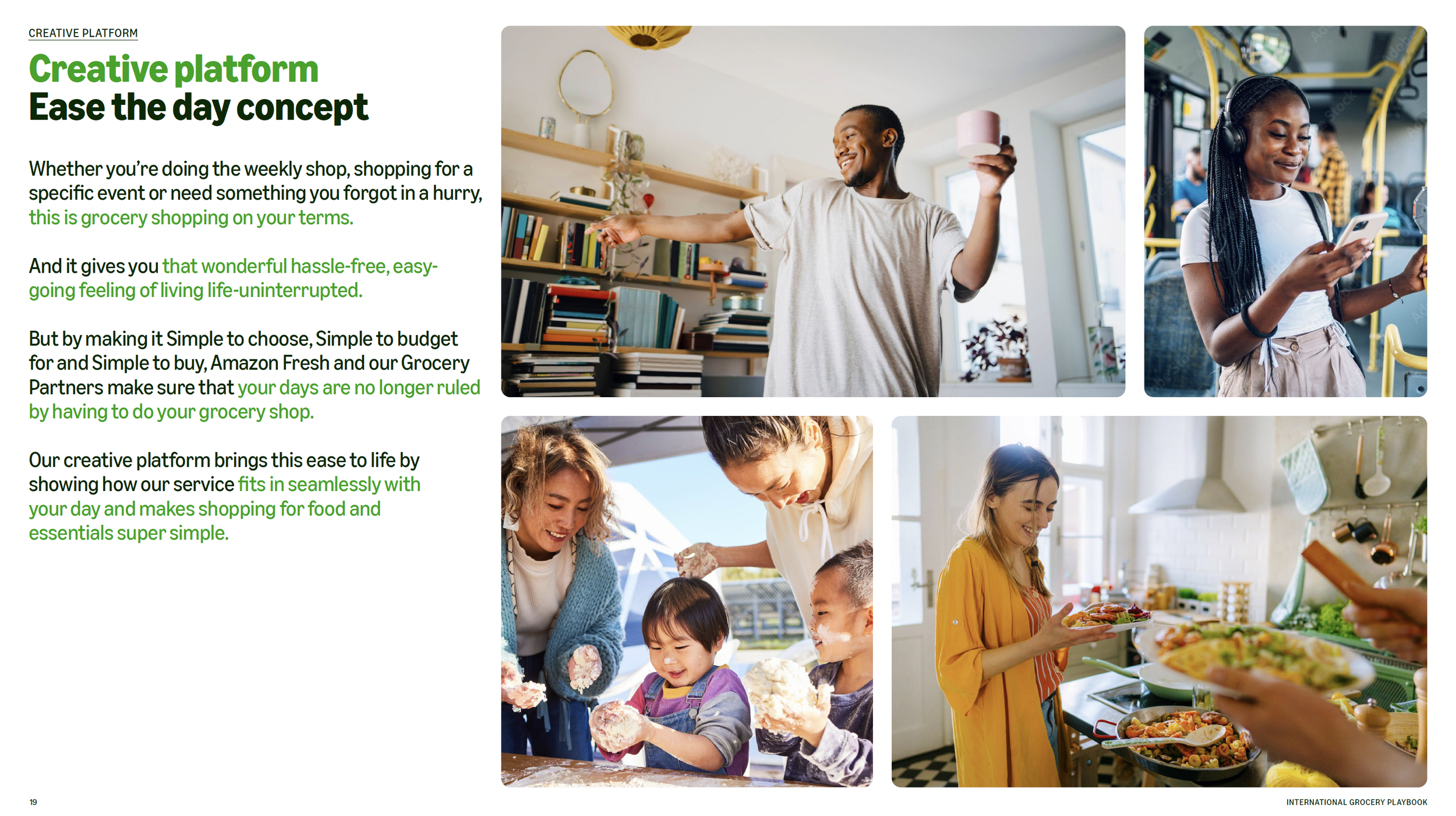 A webpage promoting grocery shopping on your terms with images of people in a home and kitchen, and a woman at a grocery store.