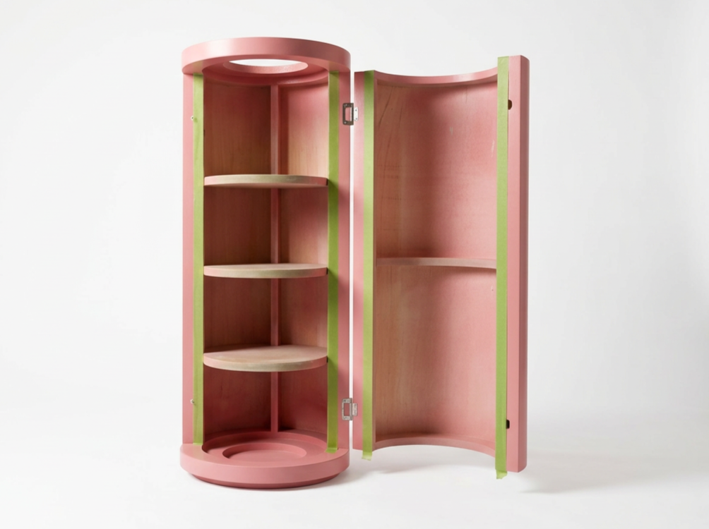 Huda Mirror pink cabinet being made in the Creator International workshop for Heaps + Stacks