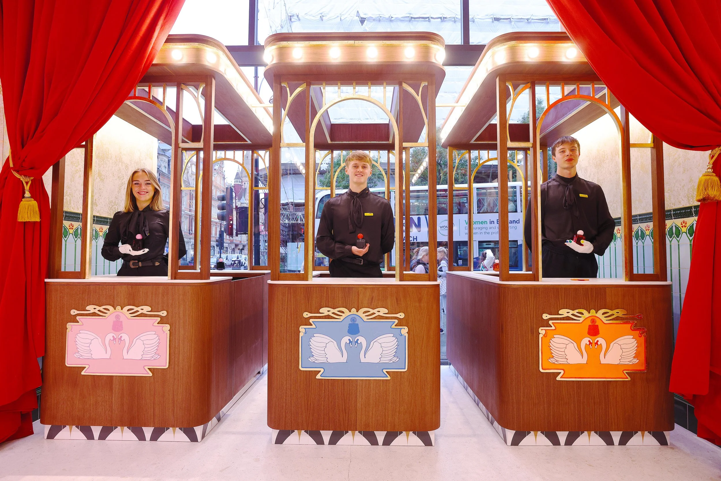 Harry Styles' PLEASING x Selfridges Corner Shop ticket booths.