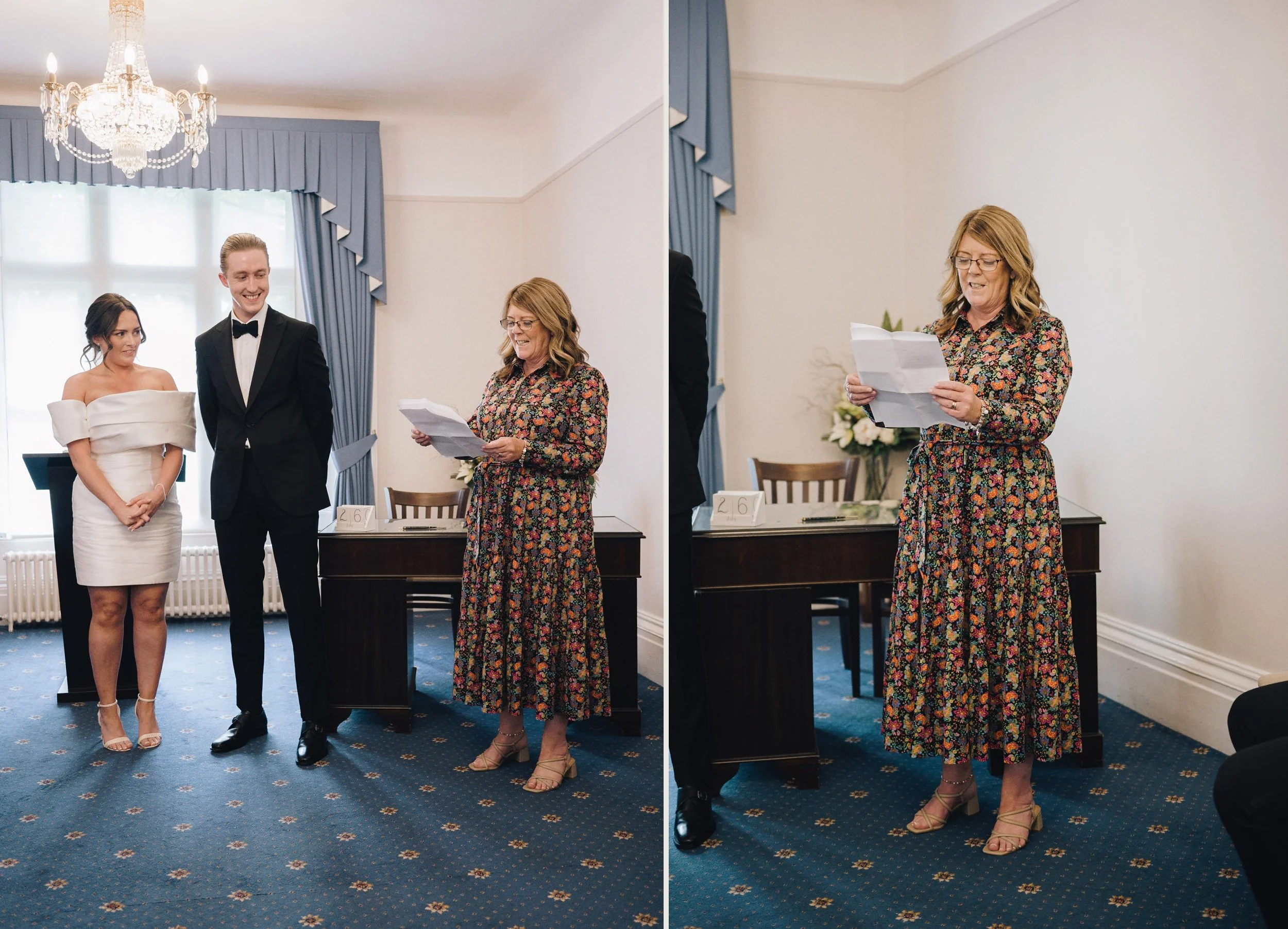 Registrar reads through the ceremony wording as bride and groom listen