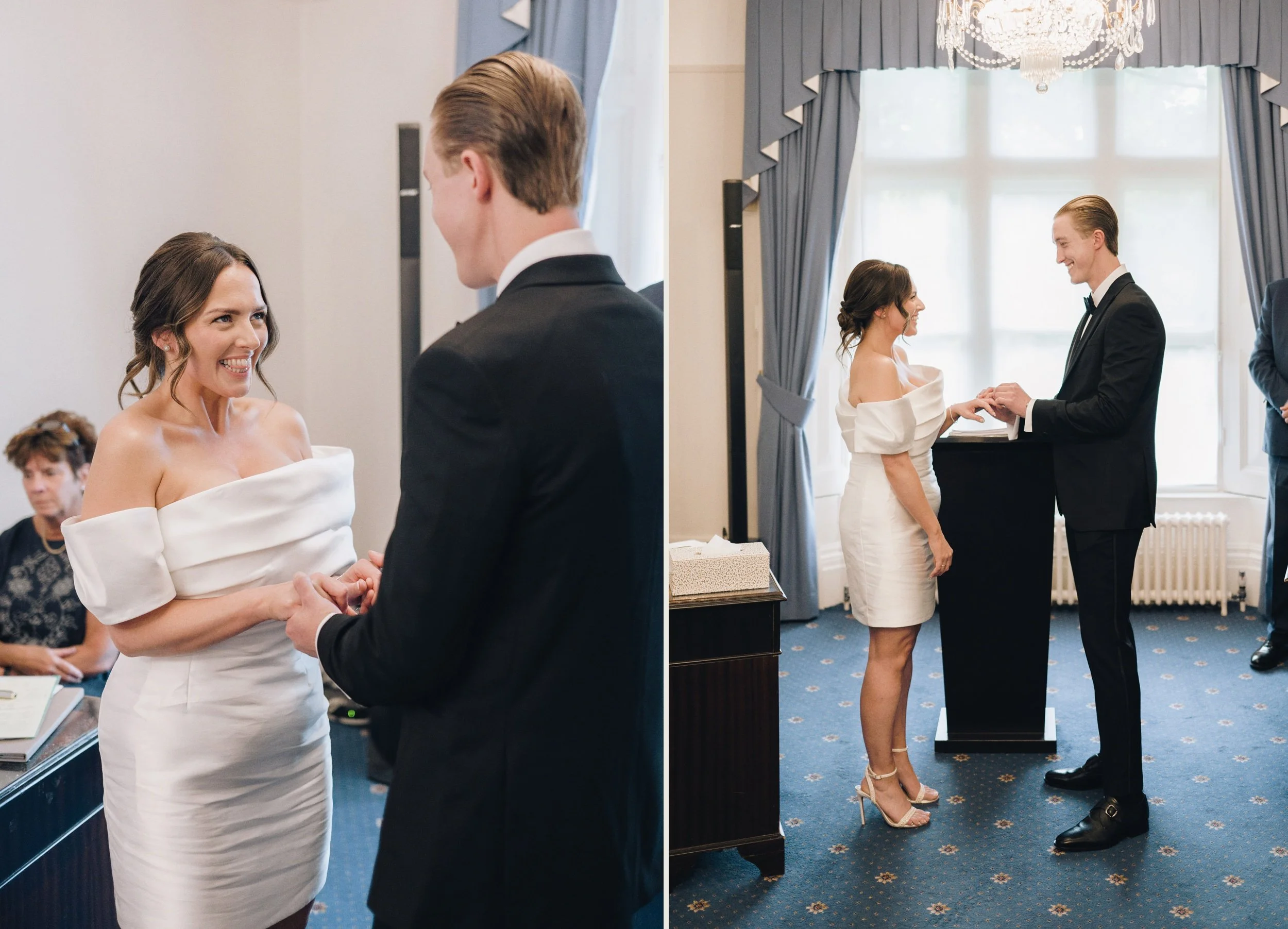 Bride and groom say their wedding vows at their wedding venue in Guildford