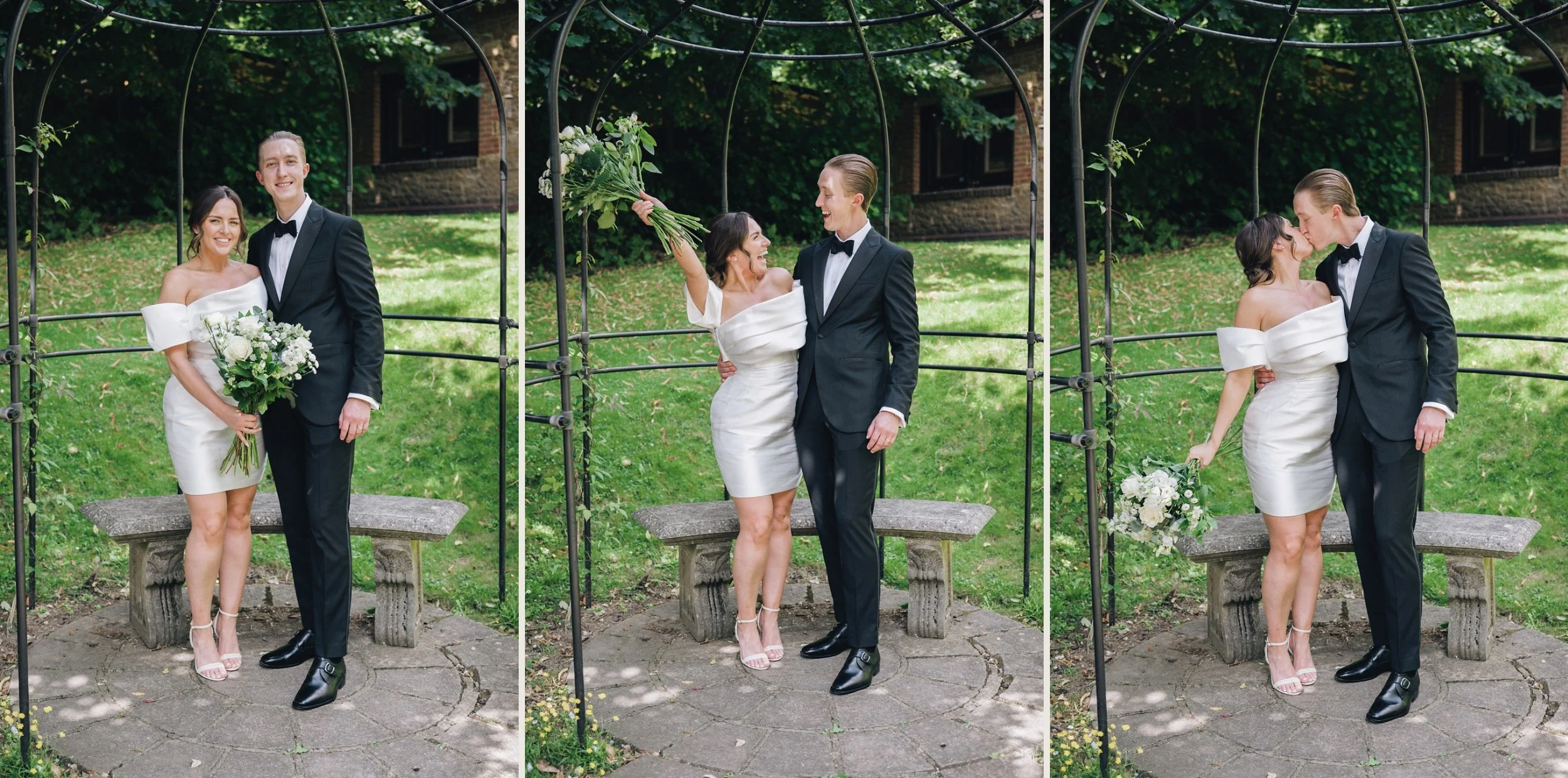 Newlyweds having their photos taken by the wedding photographer