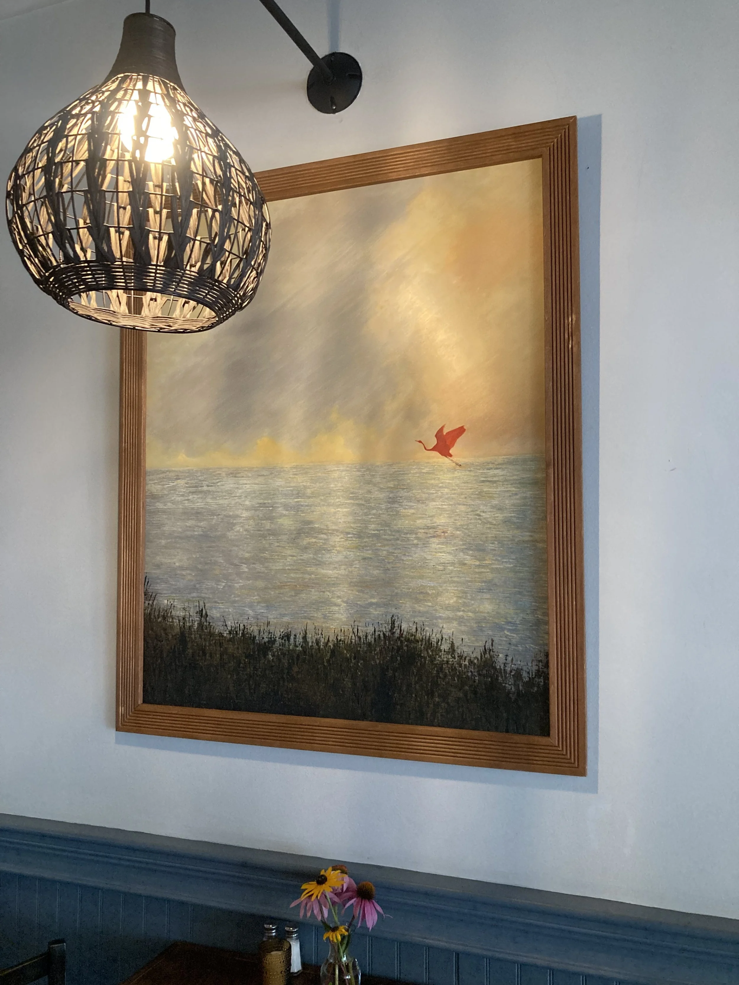 Travelin’ Man
$1200

When you lose the lake, the water, the fish - what next? When I was painting this I thought a lot about biodiversity loss and losing your home/habitat due to ecosystem collapse and having to take off/travel to find shelter, food 