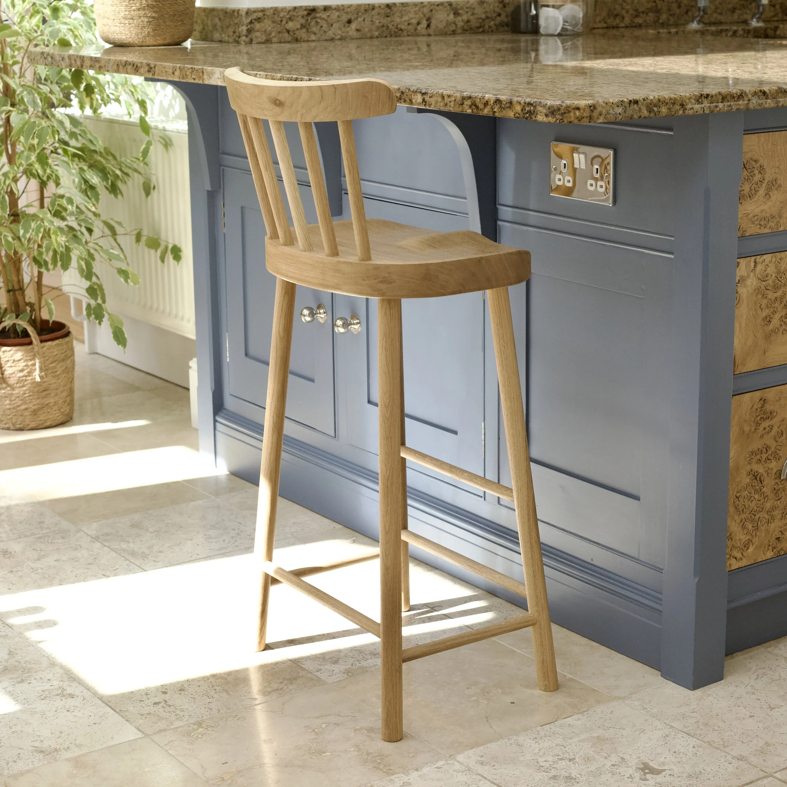 solid oak bar stool with back rest