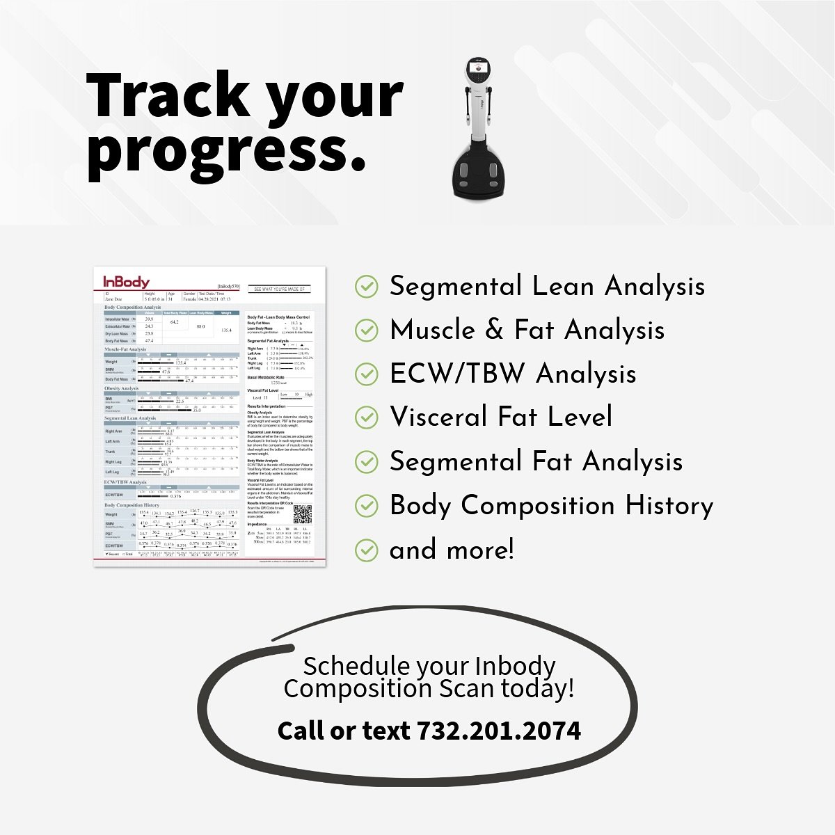 ❓Tired of guessing what&rsquo;s really happening with your body?

It&rsquo;s time to get the facts with an InBody Composition Scan! ✨ 

Get a full breakdown of:
⚖️ body fat %
💪 muscle mass
💧 water balance
🔥 metabolic rate
&hellip; and more!

Wheth