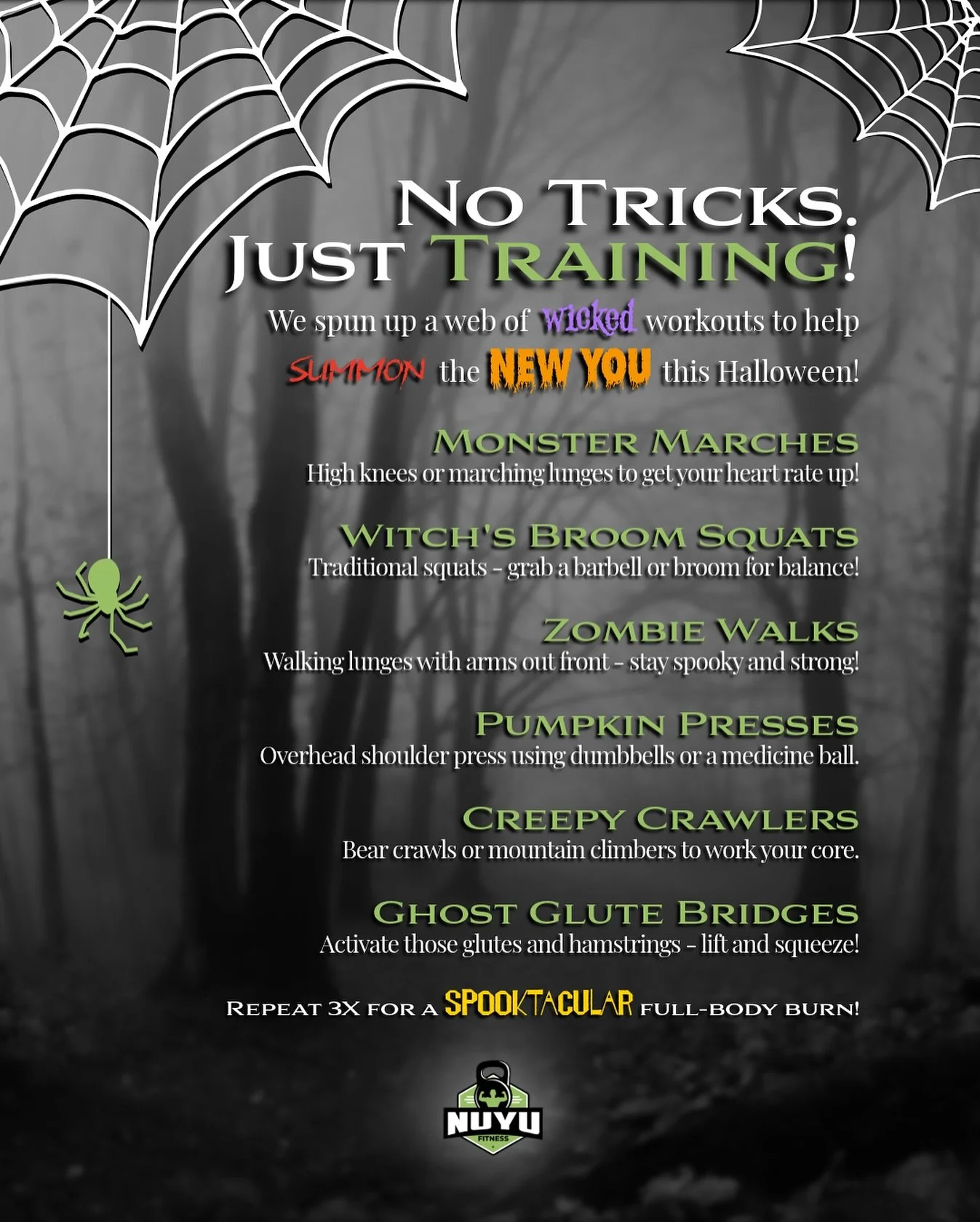 TREAT yourself to movement this Halloween! 🏋️🧡

Bring the spirit to your workout &mdash; no tricks, no excuses, just you showing up for the NEW YOU! 💪👻

Happy Halloween from all of us at nuYu Fitness! 🕸️🎃
&mdash;&mdash;
#NuYuFitness #HalloweenW