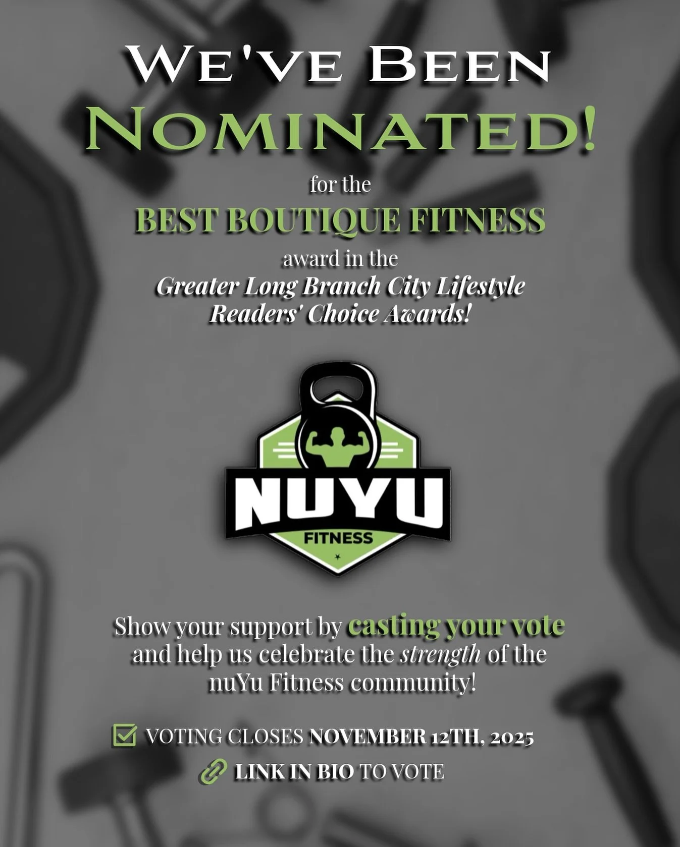 We&rsquo;re honored to share that nuYu Fitness has been nominated for Best Boutique Fitness in the @greaterlongbranchcitylifestyle Readers&rsquo; Choice Awards! 🏆❇️

This recognition means so much to us, and it&rsquo;s all thanks to our incredible c