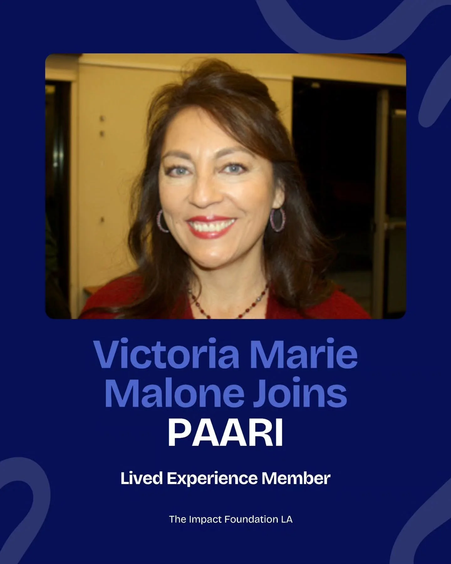 Excited to share that Victoria Marie Malone, Executive Director of The Impact Foundation LA, is now a lived experience member of PAARI &ndash; Police Assisted Addiction &amp; Recovery Initiative! 🌟

Through monthly virtual meetings, Victoria listens