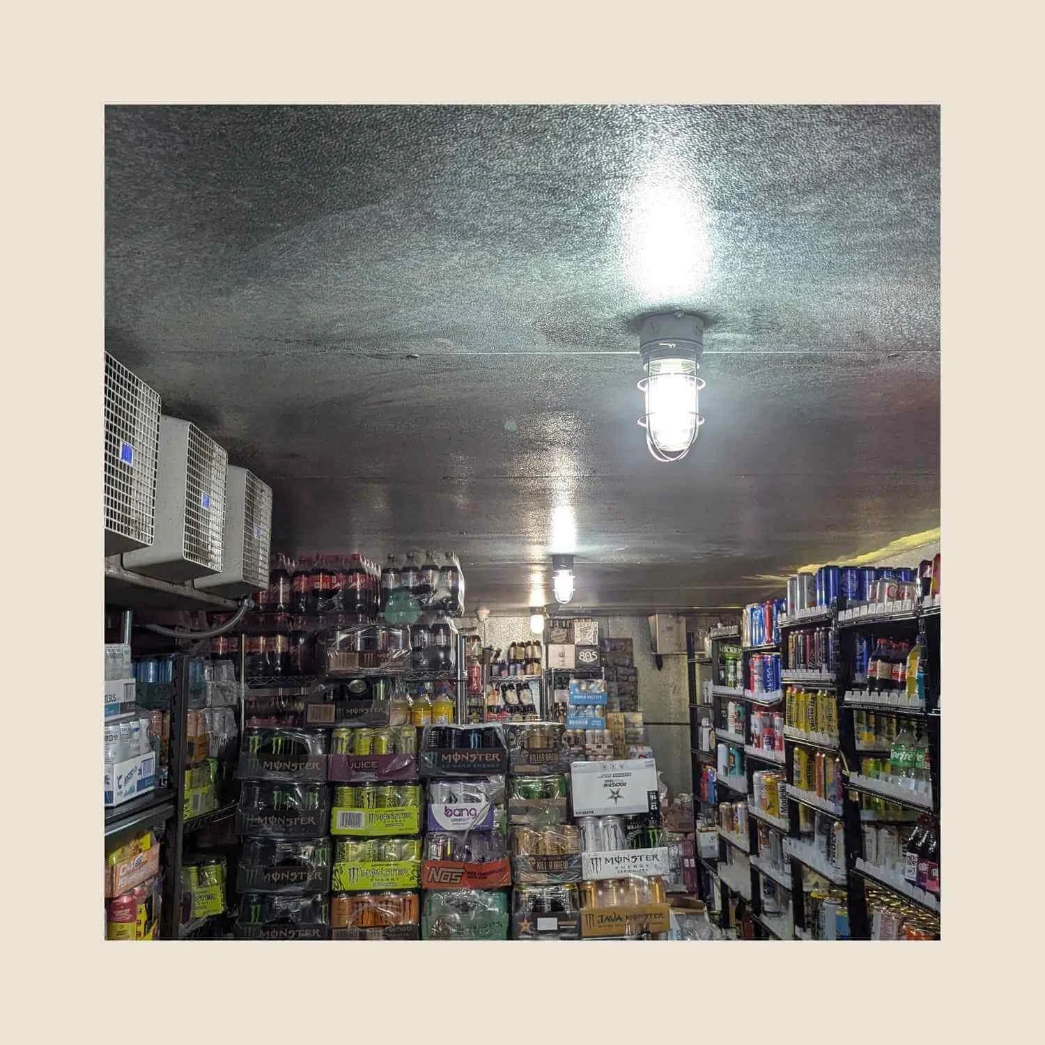 Our electrician diagnosed sparking light fixtures inside a walk-in refrigerator at the Chevron convenience store in Apple Valley. Moisture had accumulated inside two fixtures, creating an unsafe condition. We replaced the damaged fixtures to restore 