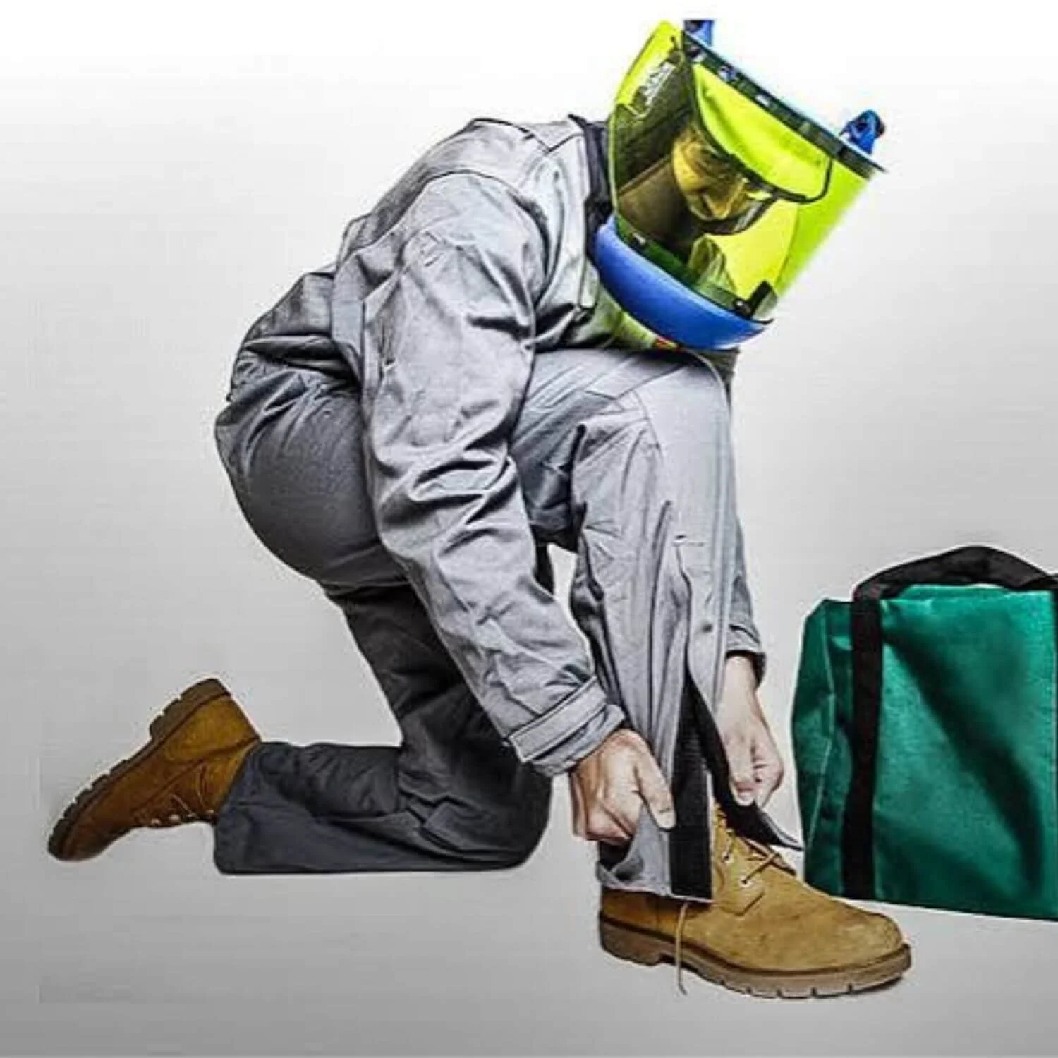 Arc-flash protective suit, face shield, and safety gear used by MTE Electric when working around electrical equipment with potential arc-flash hazards.