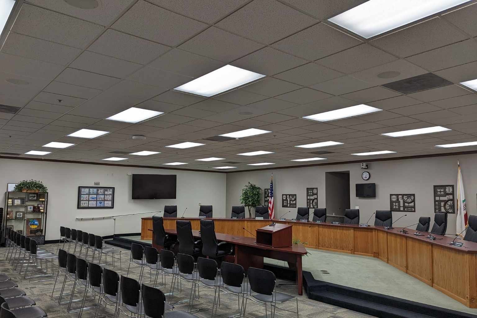 Professional LED lighting conversion and electrical upgrade for a corporate boardroom in Victorville, CA by MTE Electric.