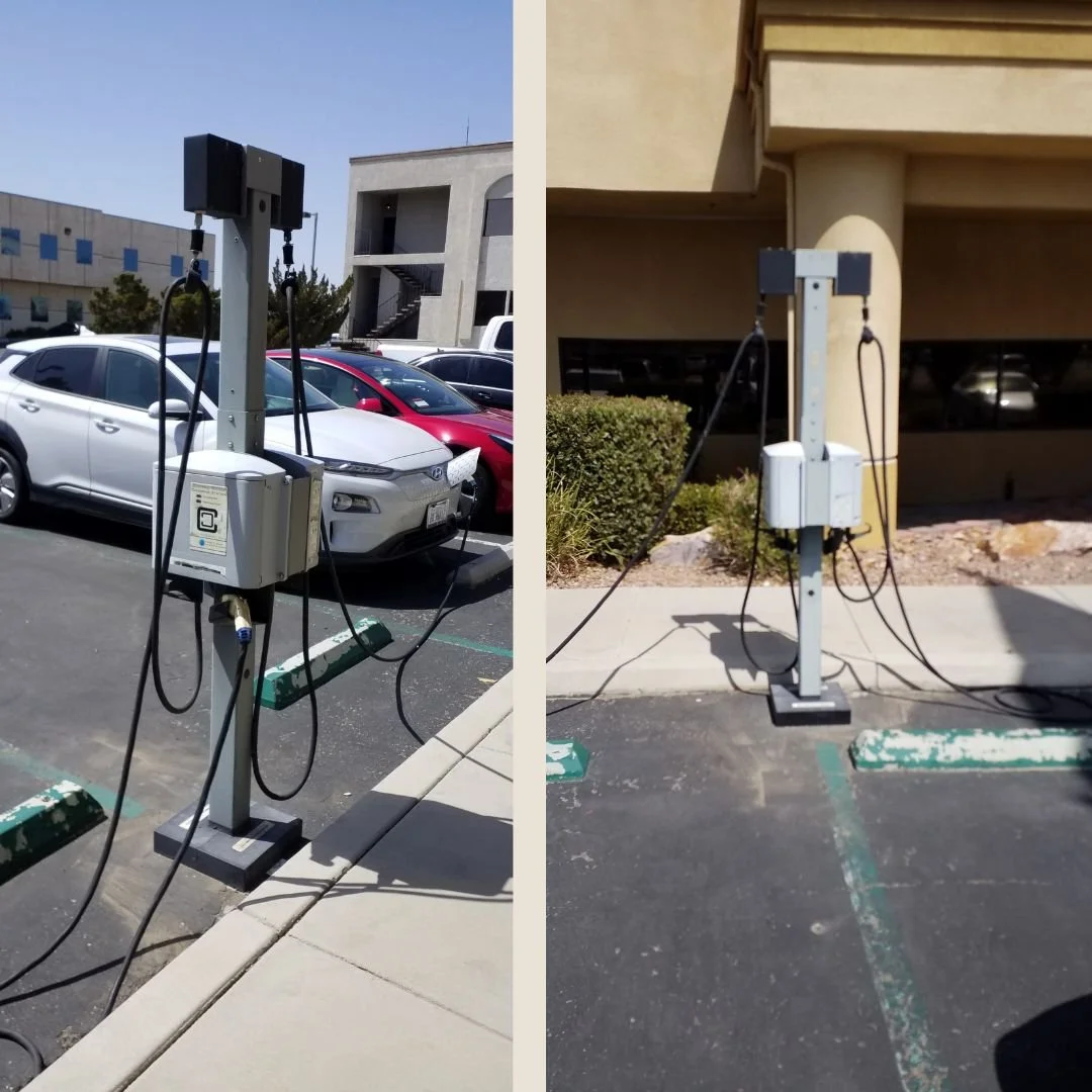 Our electrician diagnosed and repaired issues with the older EV charging stations at this Victorville office building, restoring reliable power for employees and visitors.