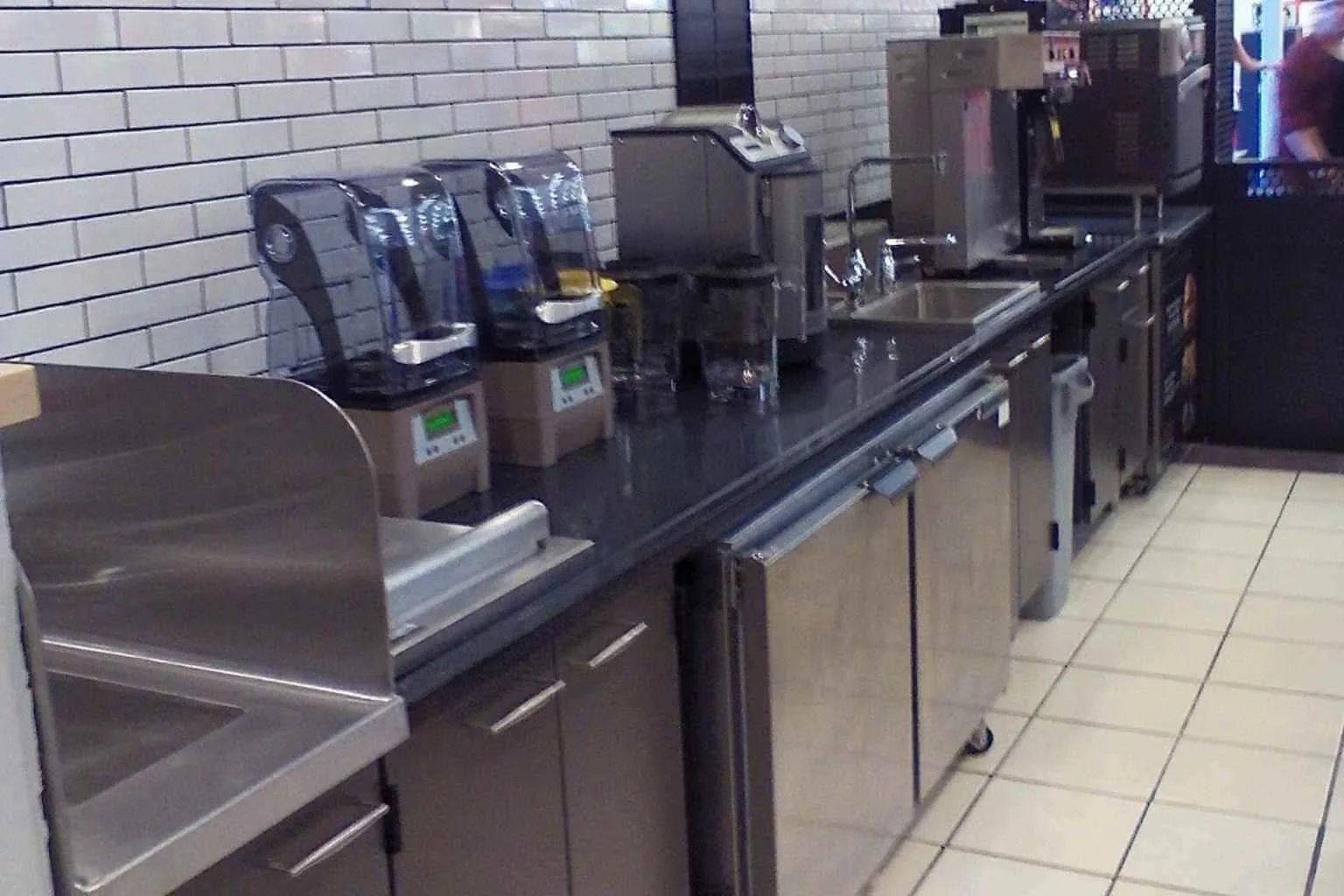 Commercial Starbucks beverage preparation area inside Target in Apple Valley, California, featuring new electrical wiring, dedicated circuits, refrigeration equipment, and coffee shop equipment hookups completed by MTE Electric.