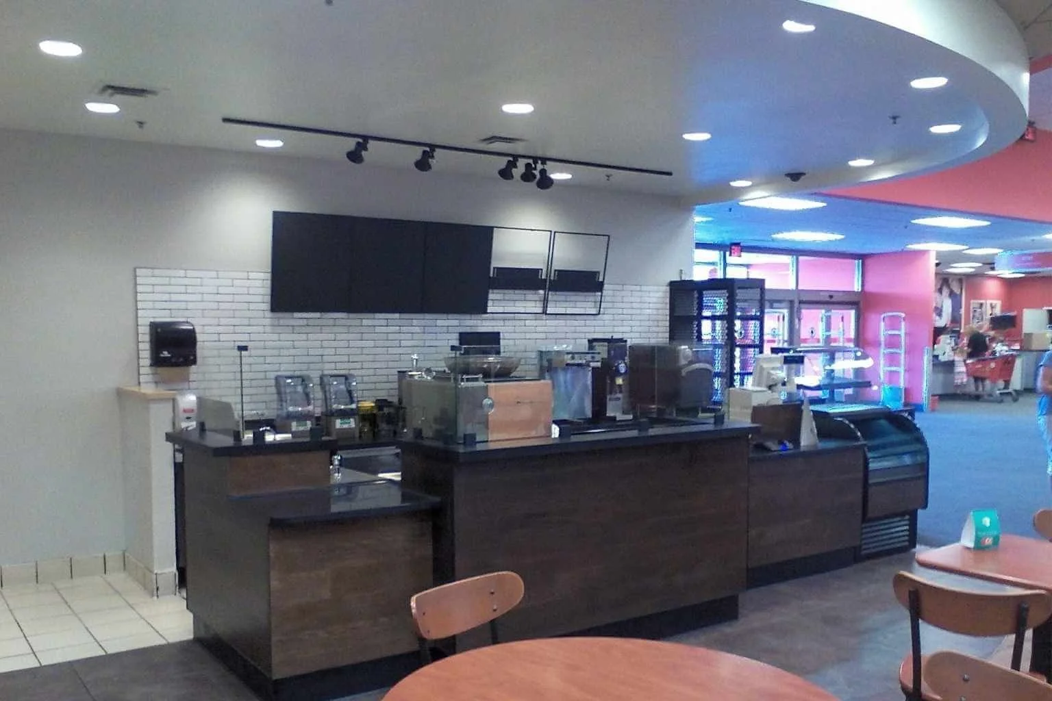 Starbucks coffee shop inside Target at Jess Ranch Marketplace in Apple Valley, California, featuring recessed lighting modifications and electrical upgrades completed during a commercial tenant improvement project by MTE Electric.