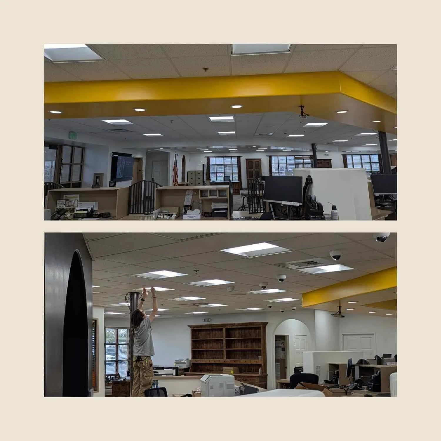 Our electrician replaced several faulty recessed ceiling light fixtures at Flagstar Bank, 14800 La Paz Dr, Victorville, CA. This commercial lighting repair was completed for Expert Lighting Group of Michigan, a valued partner that has trusted MTE Ele