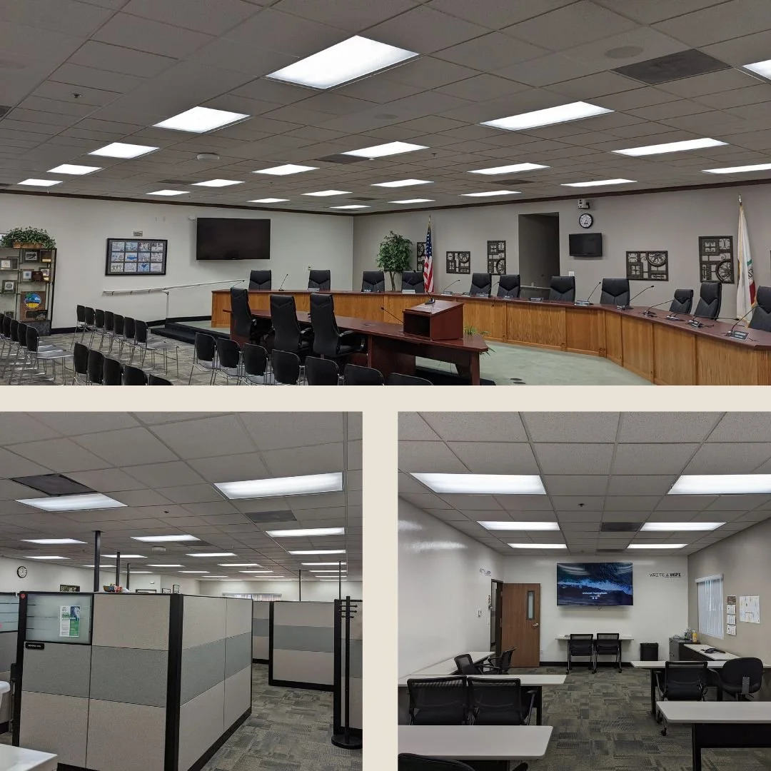 Our electrician converted the existing fluorescent lighting to energy-efficient LED fixtures throughout this Victorville office building, providing brighter, cleaner, and more reliable illumination.