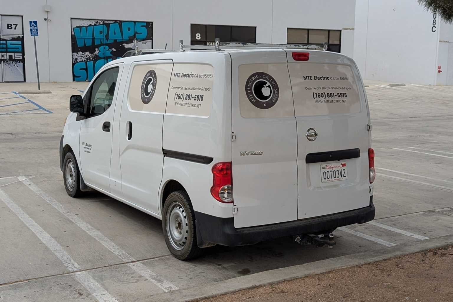 MTE Electric Nissan NV200 commercial service van parked in Hesperia, California, providing local electrical repairs.