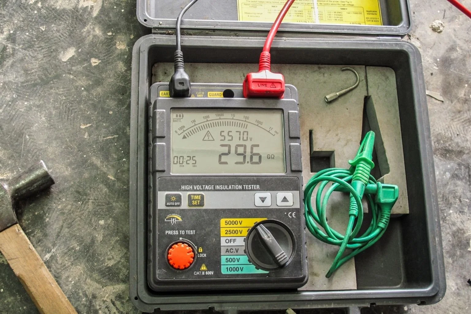 Insulation tester our electrician use to diagnose electrical wires.