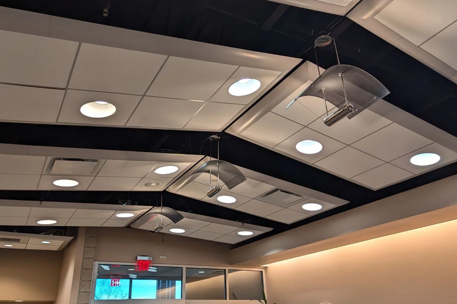 Lobby at Mojave Water Agency in Apple Valley CA with upgraded LED lighting installed by a commercial electrician in the Town of Apple Valley.