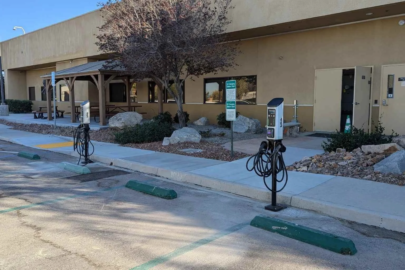 Commercial EV charging stations in Victorville after MTE Electric diagnosed undersized wiring, reworked the existing conduit, and installed properly sized conductors to restore safe and reliable operation.