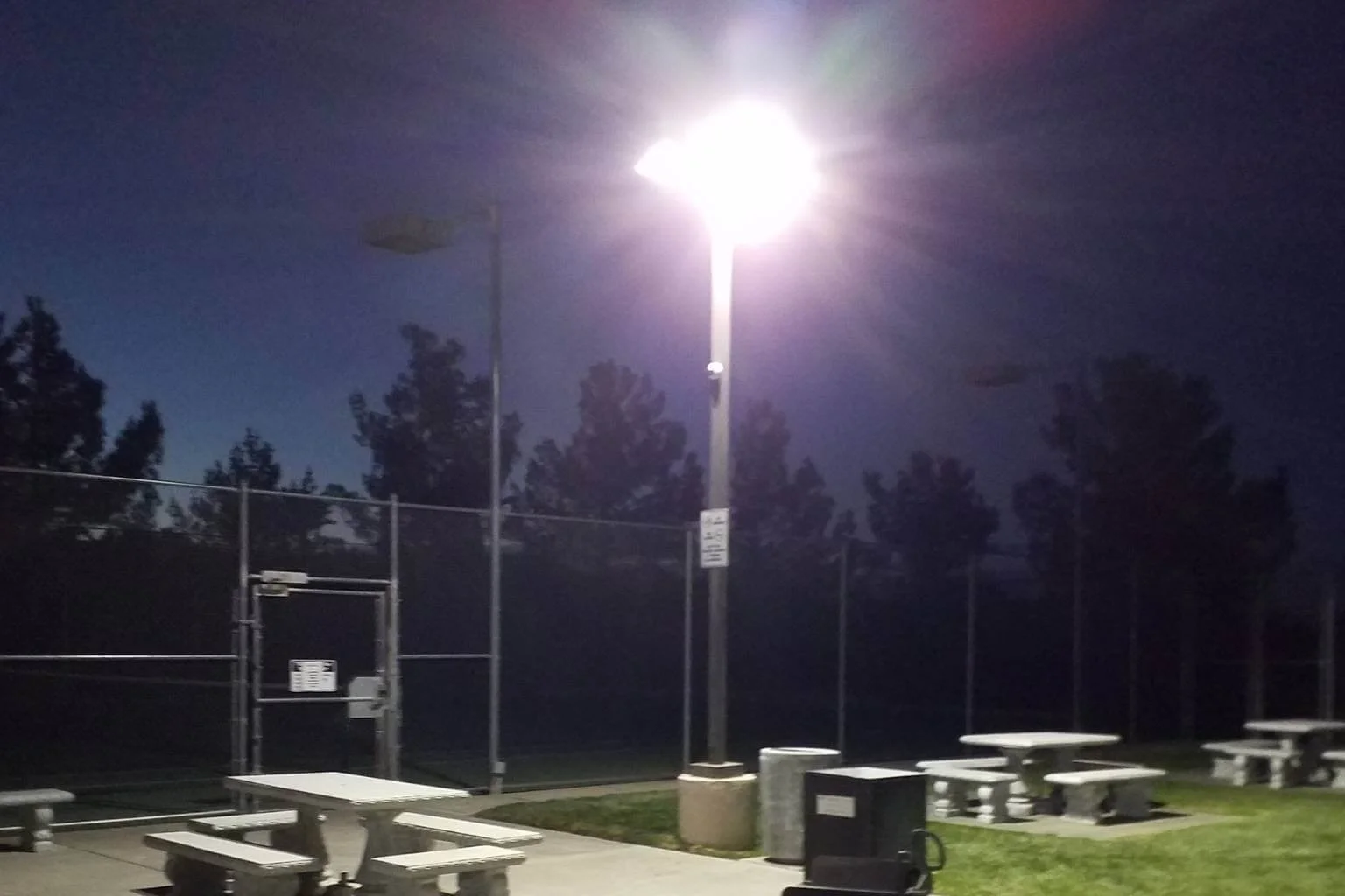 Commercial electrician upgraded recreational lighting at a private park in Victorville by converting park and tennis court lighting to LED and adding LED floodlights.